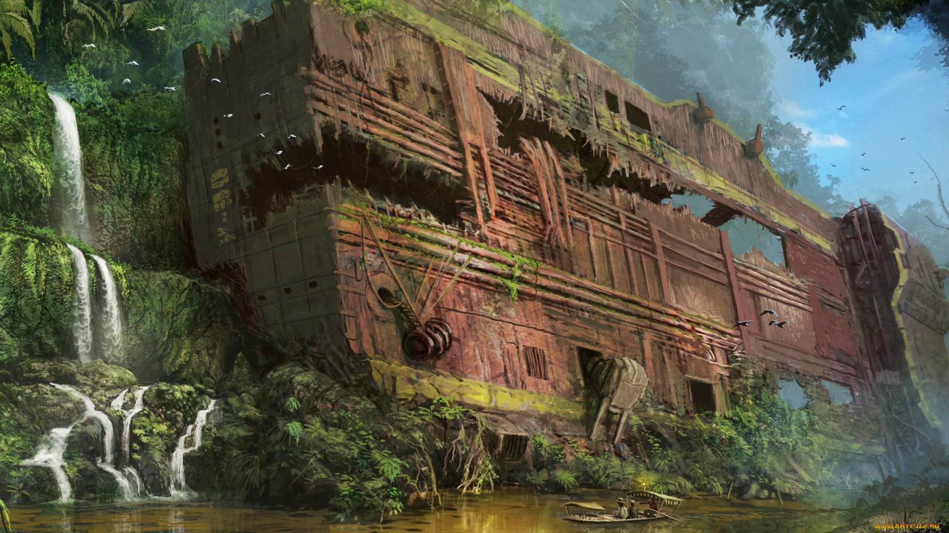 фэнтези, иные, миры, , иные, времена, лодка, водопад, река