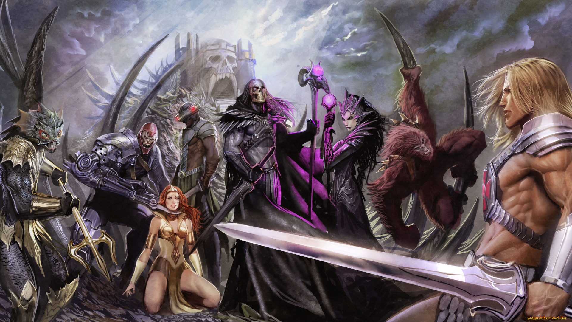 фэнтези, красавицы, и, чудовища, доспехи, меч, воин, чудовища, монстры, девушка