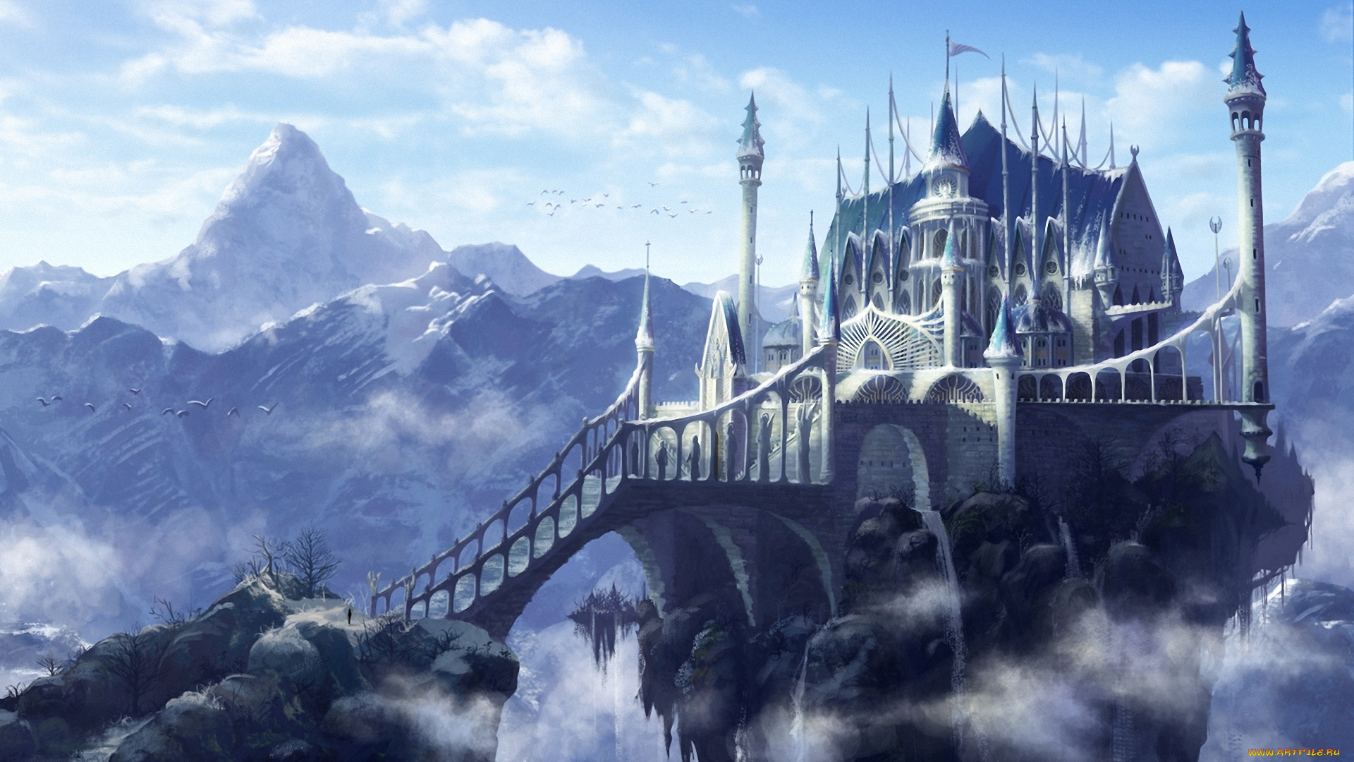 фэнтези, замки, горы, скала, башни, замок