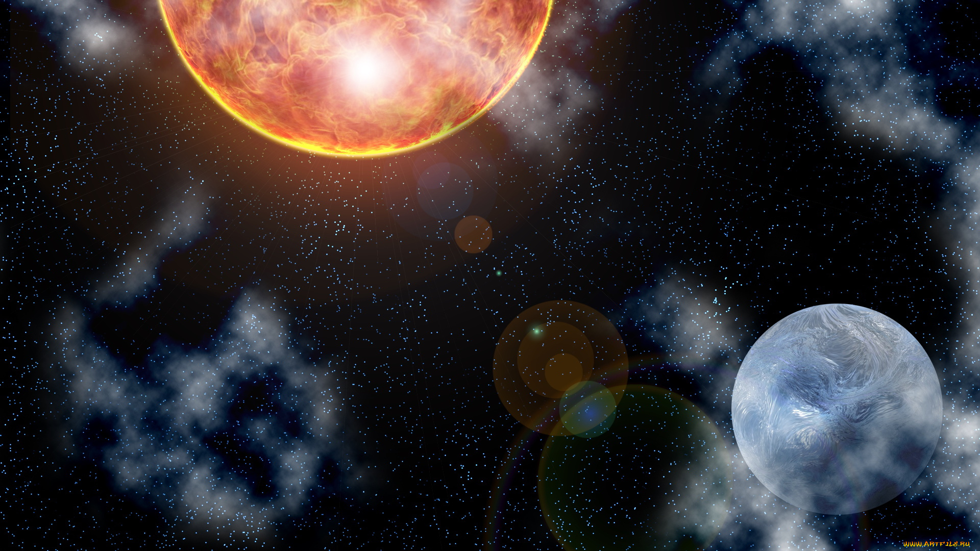 космос, арт, планеты, звезды
