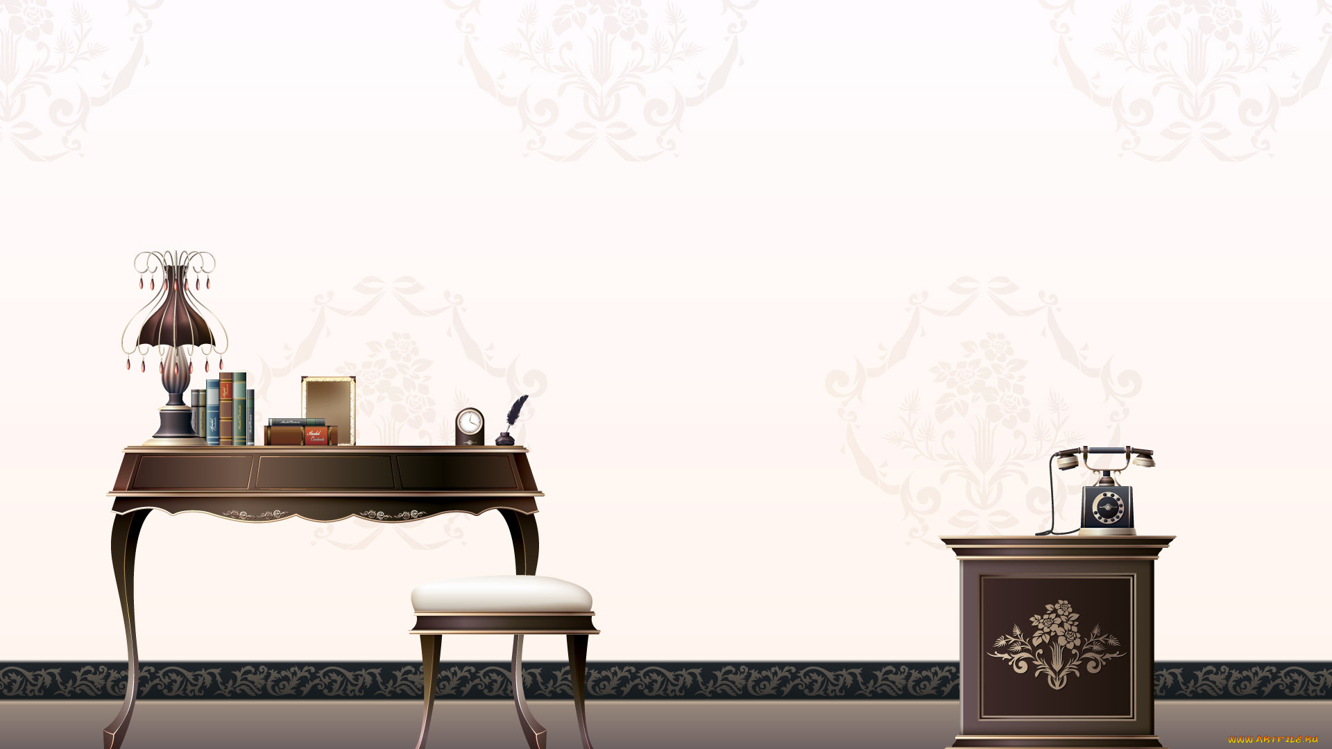 векторная, графика, мебель, комната