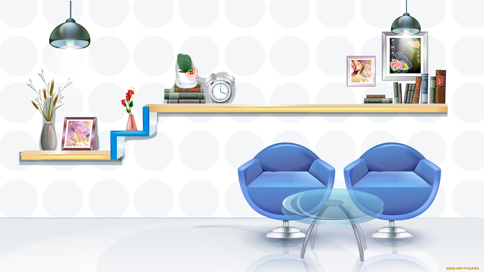 векторная, графика, мебель, комната
