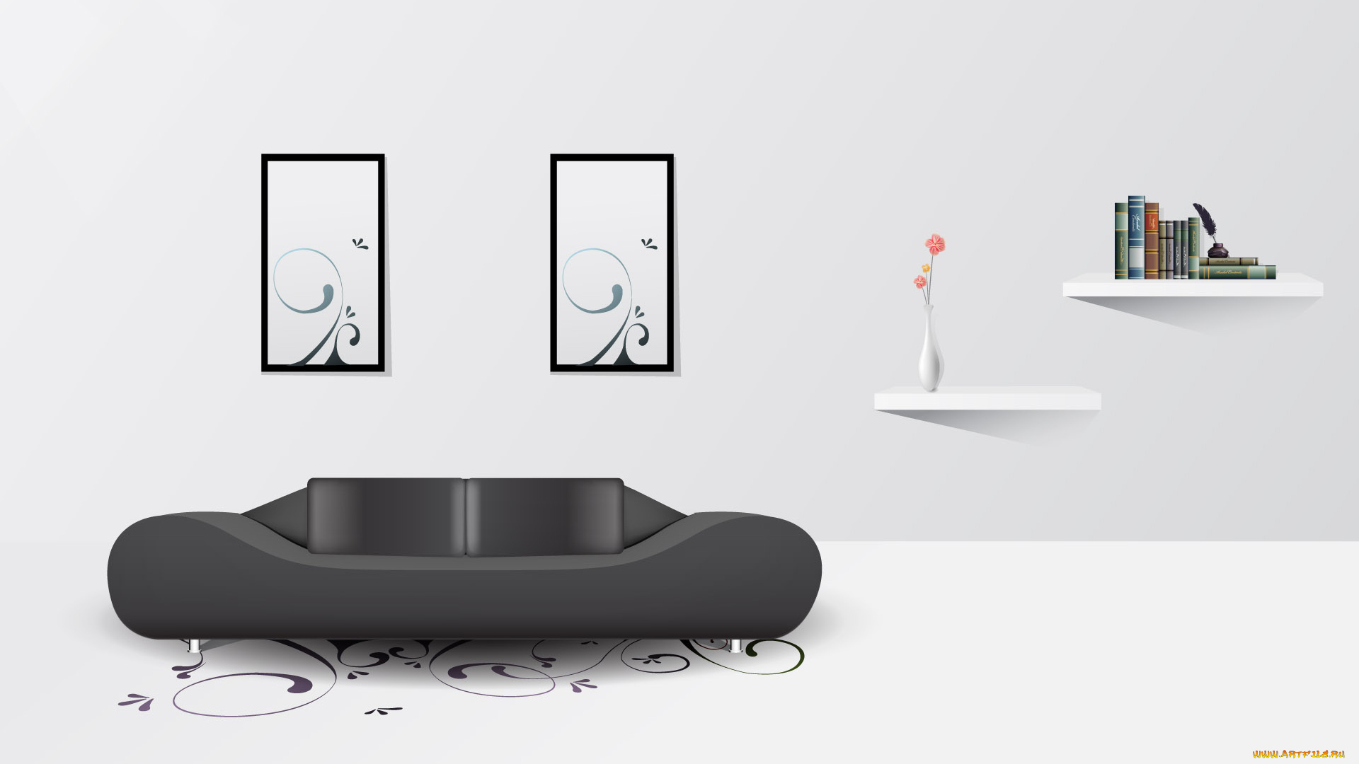 векторная, графика, мебель, комната