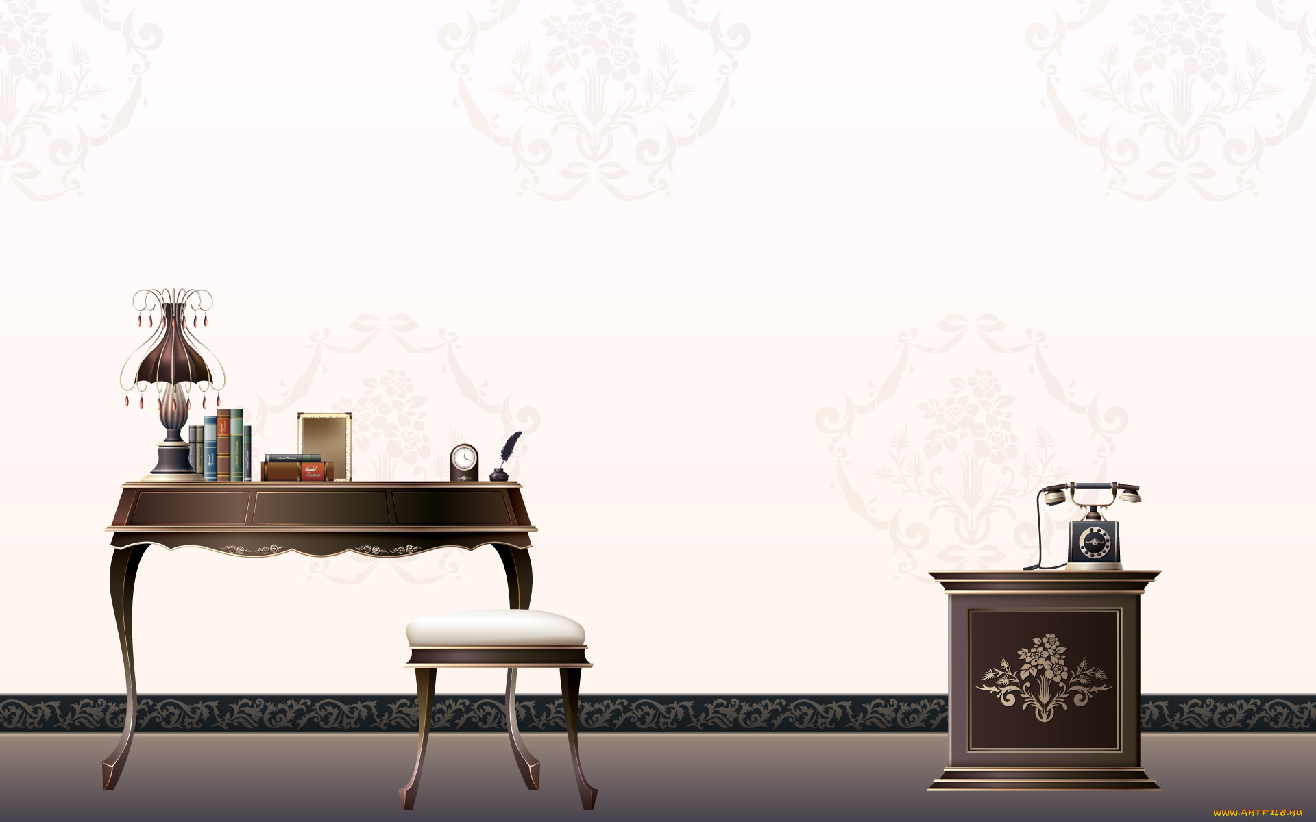 векторная, графика, мебель, комната