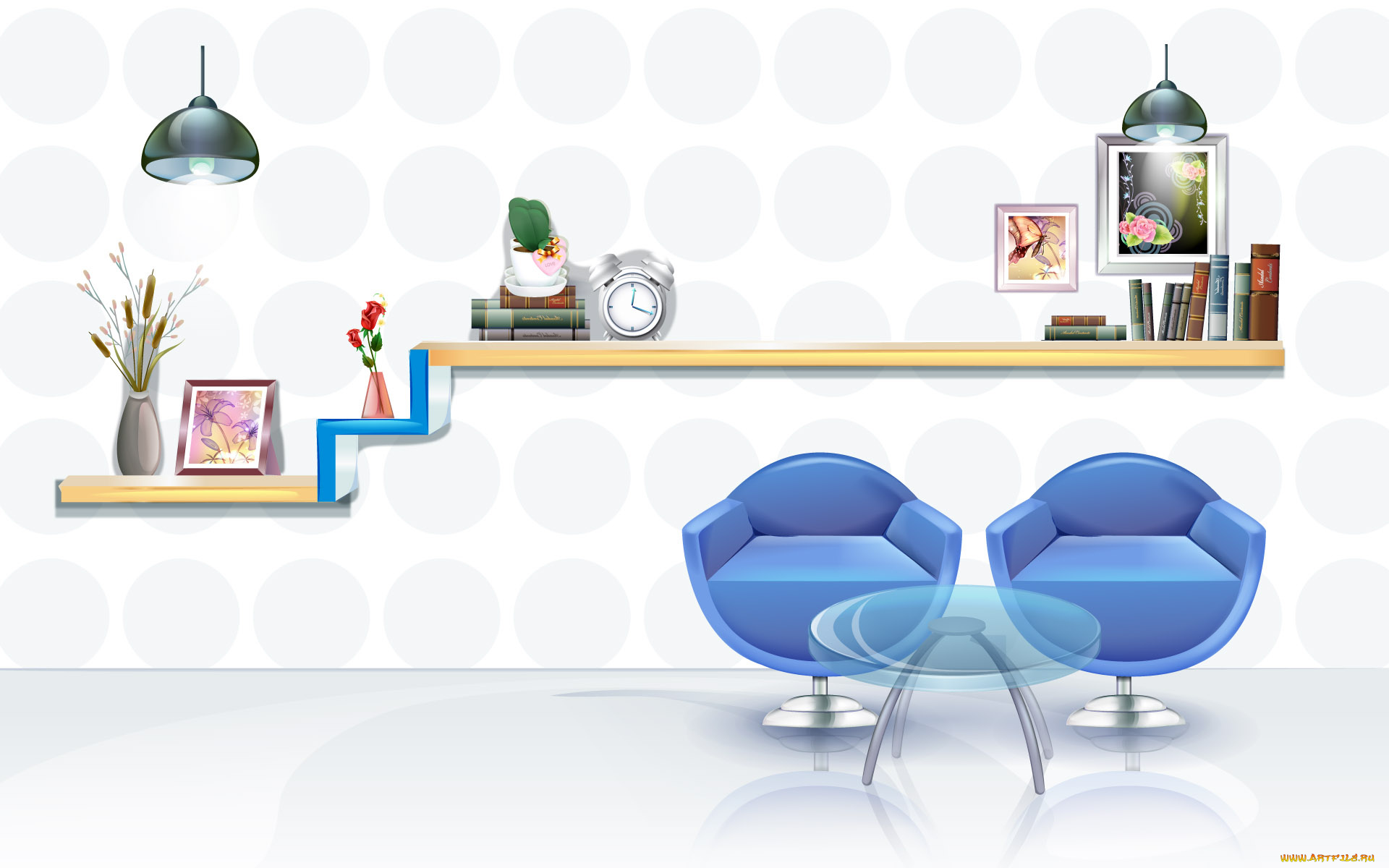 векторная, графика, мебель, комната
