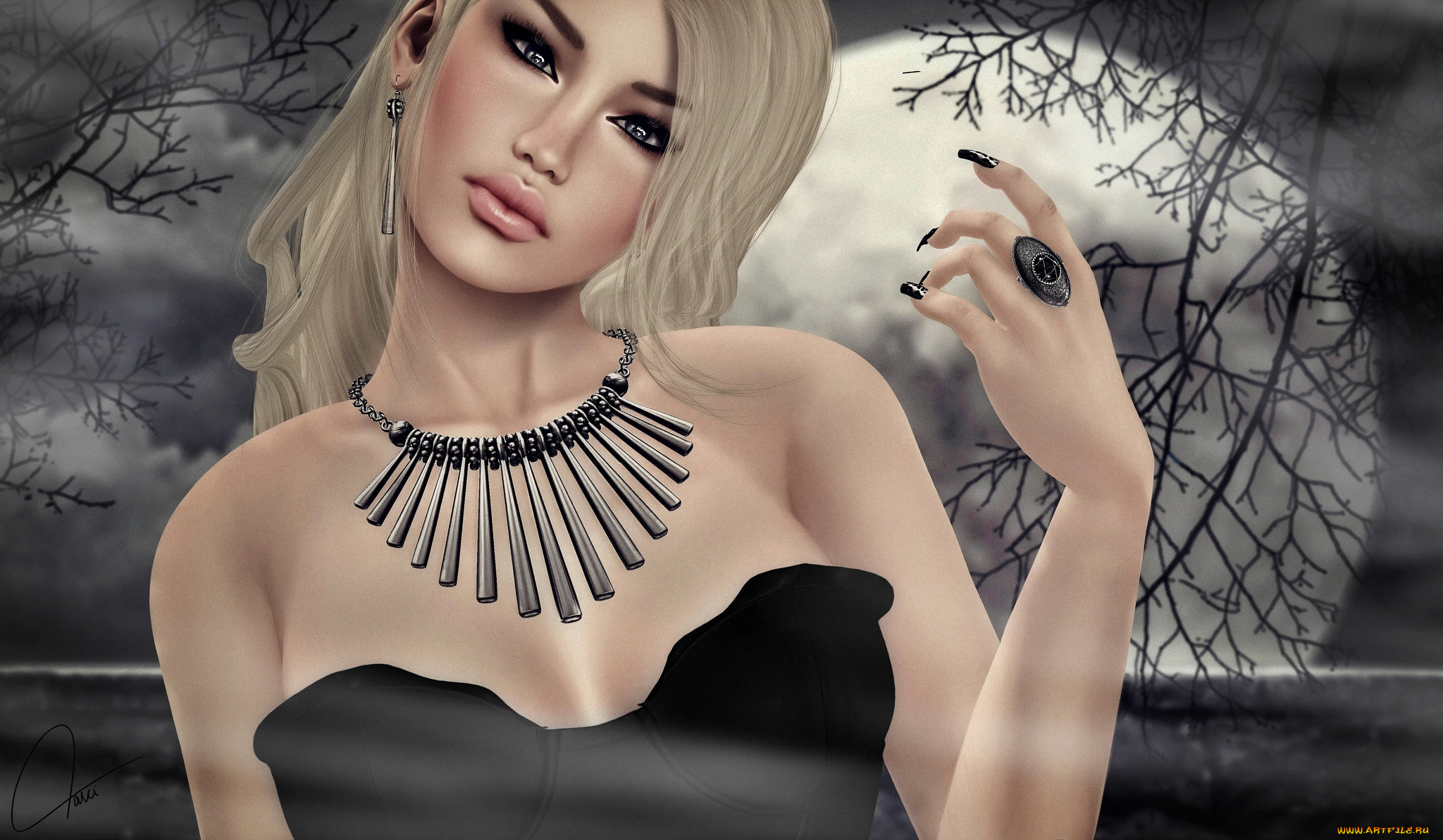 3д, графика, портрет, , portraits, луна, блондинка