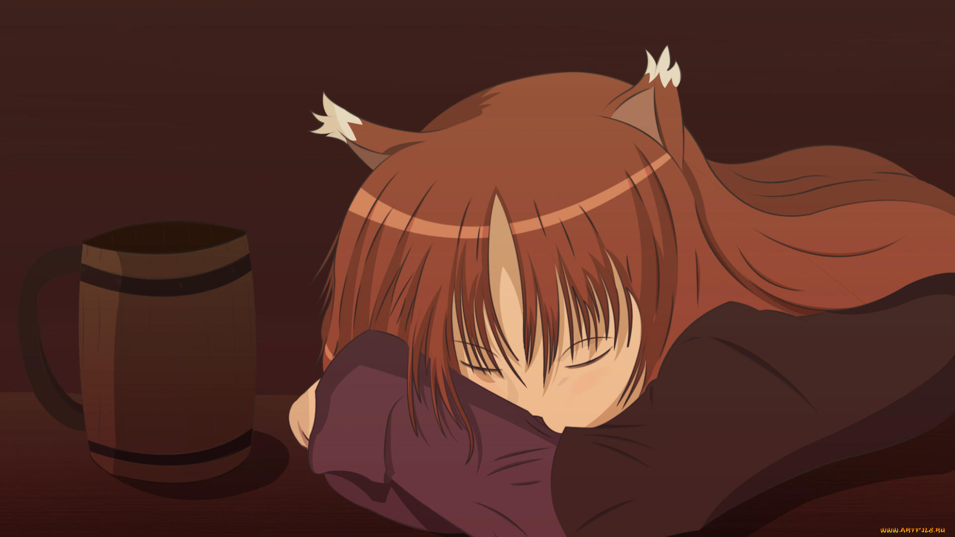 аниме, spice, and, wolf, спит, ушки, horo, арт, девушка, spice, and, wolf