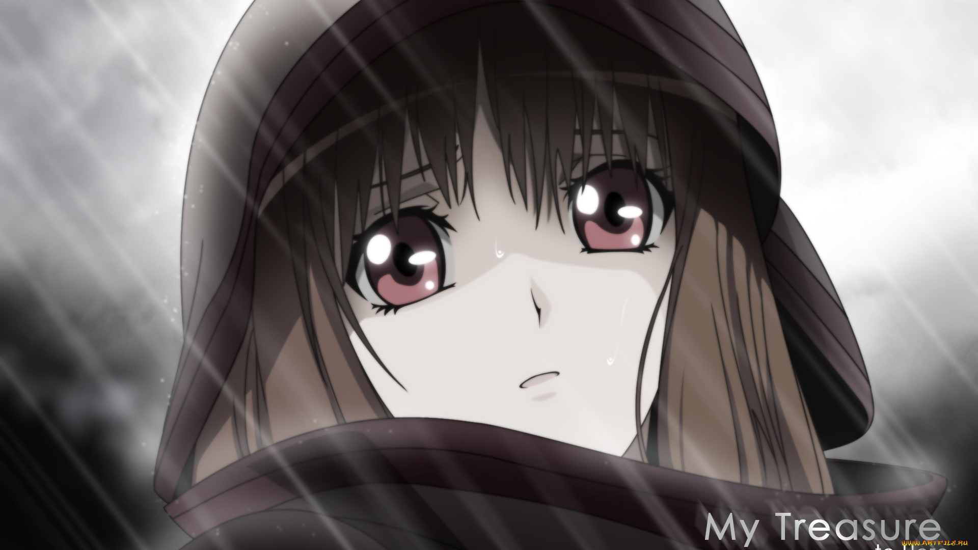 аниме, spice, and, wolf, взгляд, лицо, дождь, девушка, арт, horo, spice, and, wolf