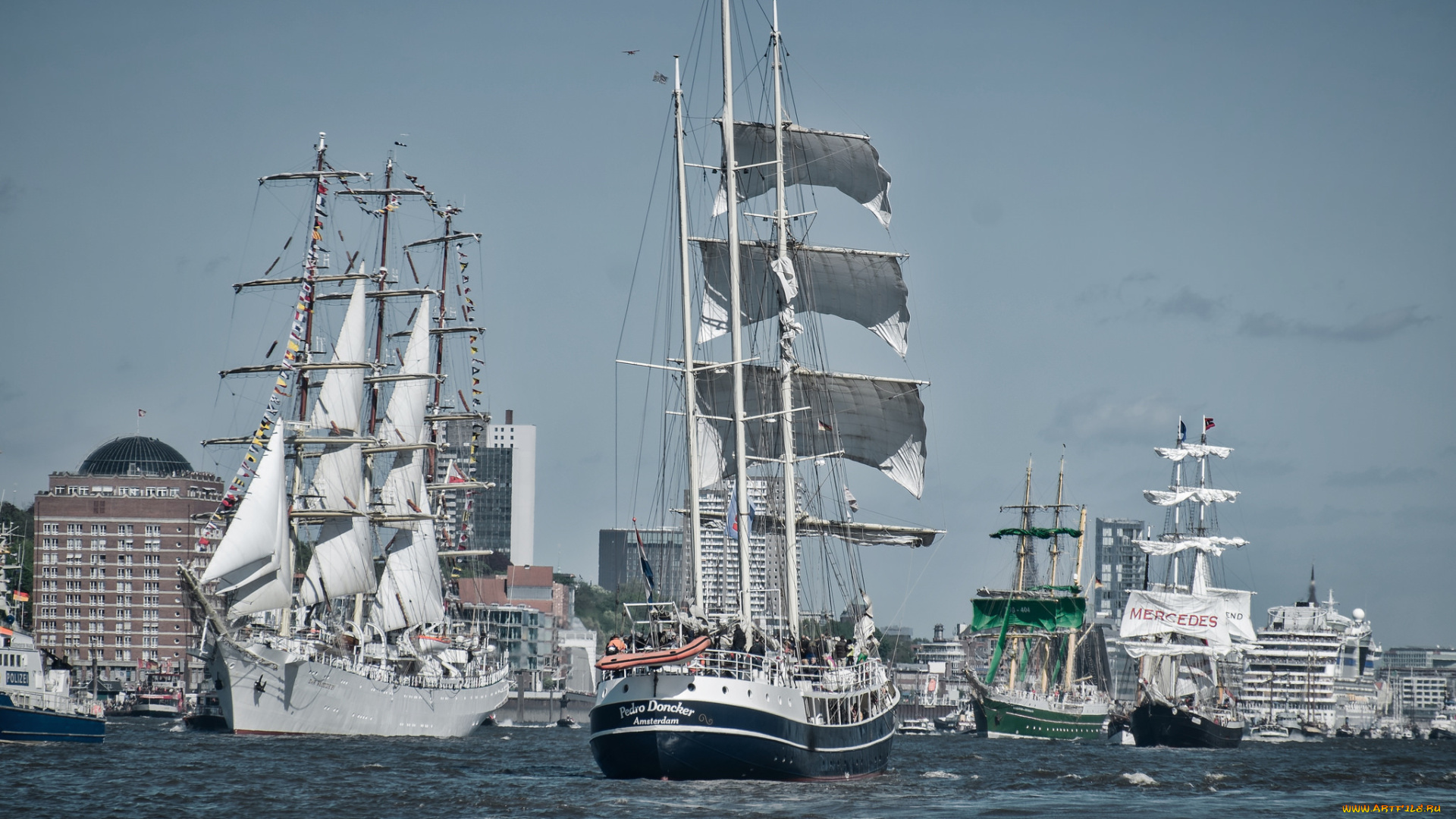 корабли, парусники, hamburg, germany, elbe, river, гамбург, германия, эльба, река, парад