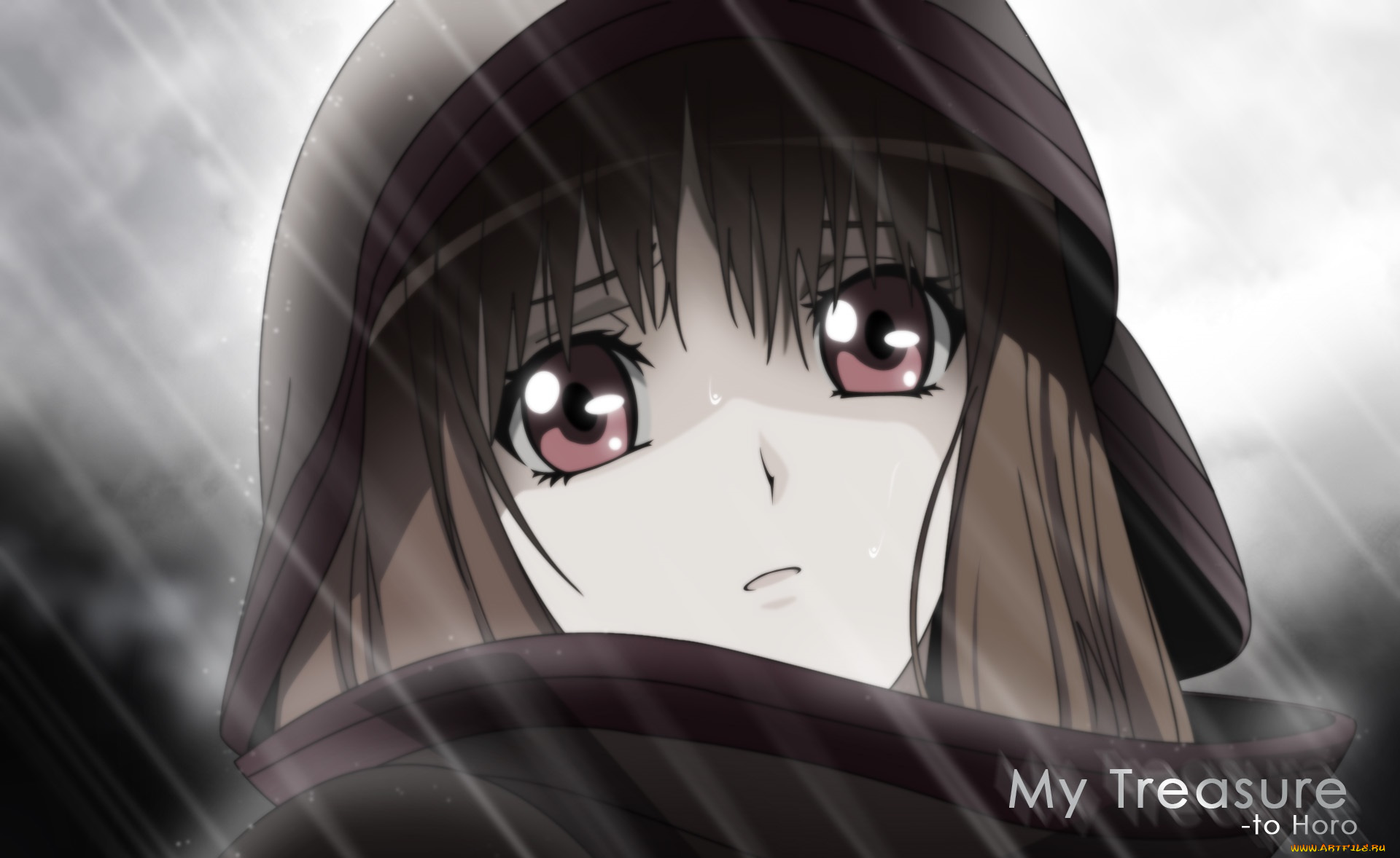 аниме, spice, and, wolf, взгляд, лицо, дождь, девушка, арт, horo, spice, and, wolf