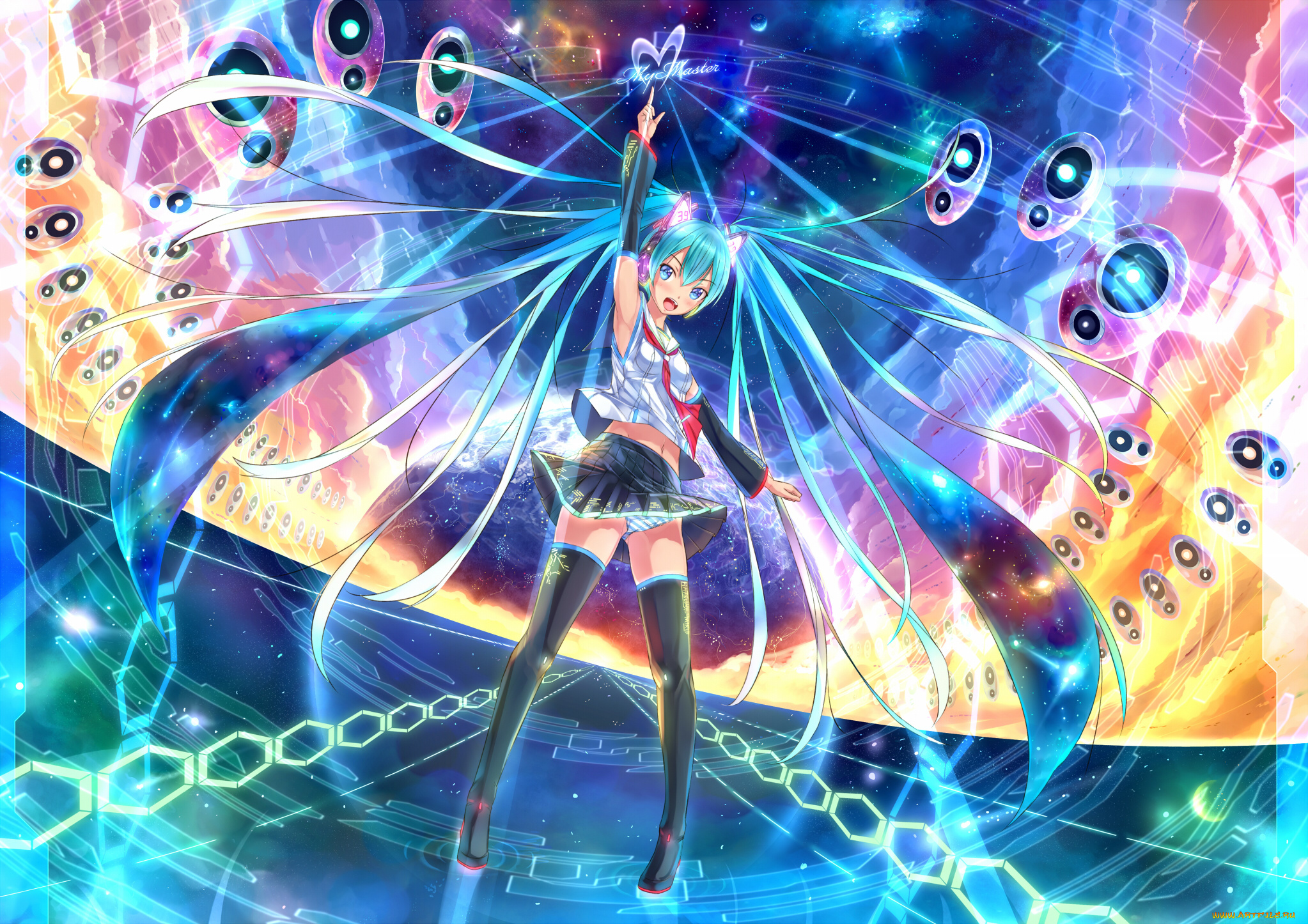 аниме, vocaloid, вокалоид, арт, девушка, планета