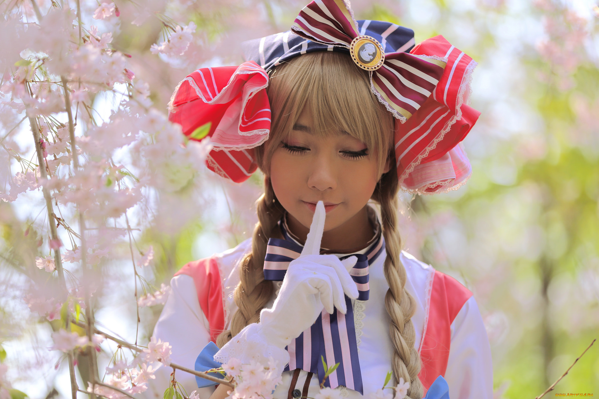 девушки, -unsort, , азиатки, жест, костюм, азиатка, банты