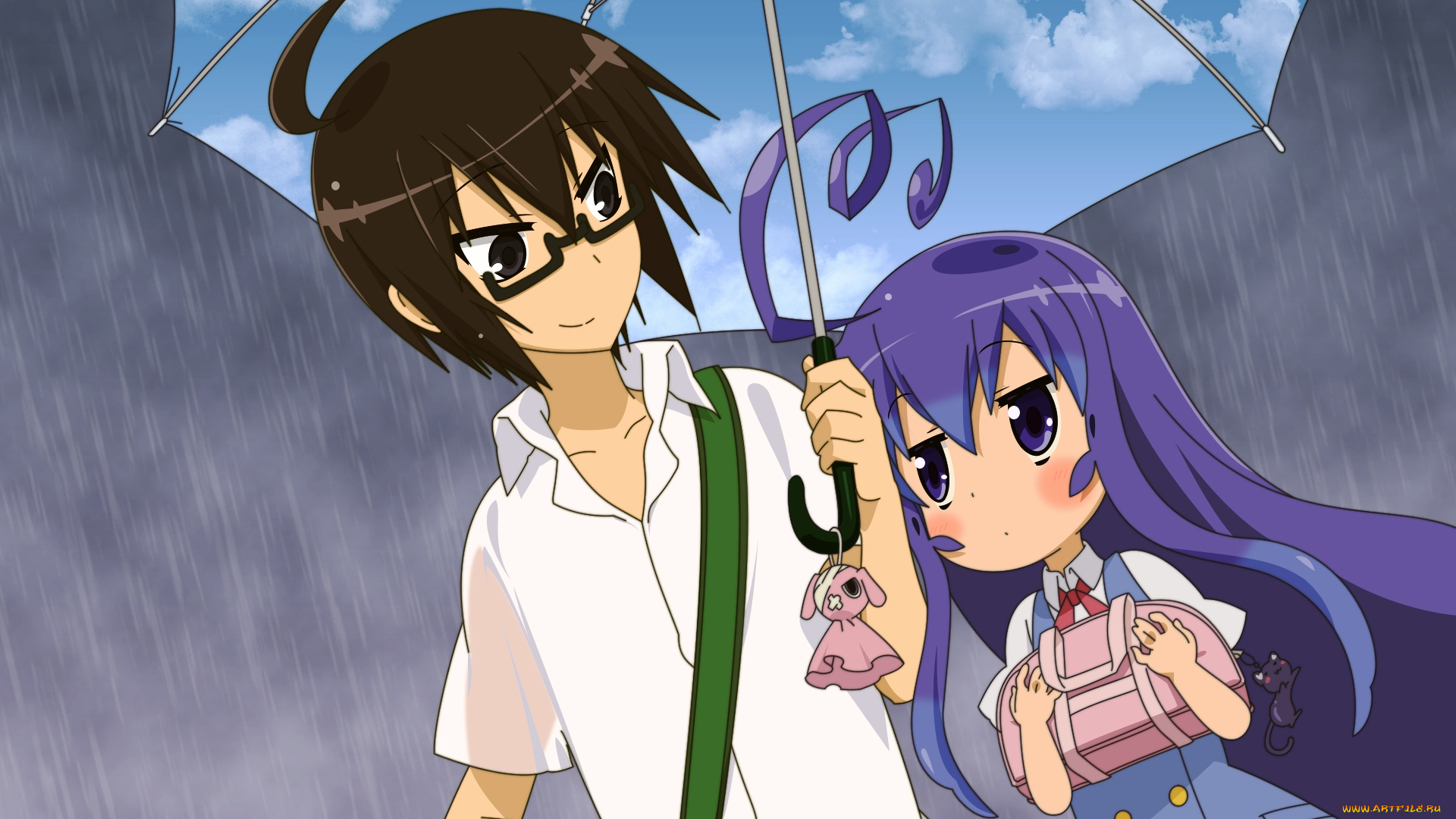 acchi, kocchi, аниме, девушка, взгляд, фон, парень