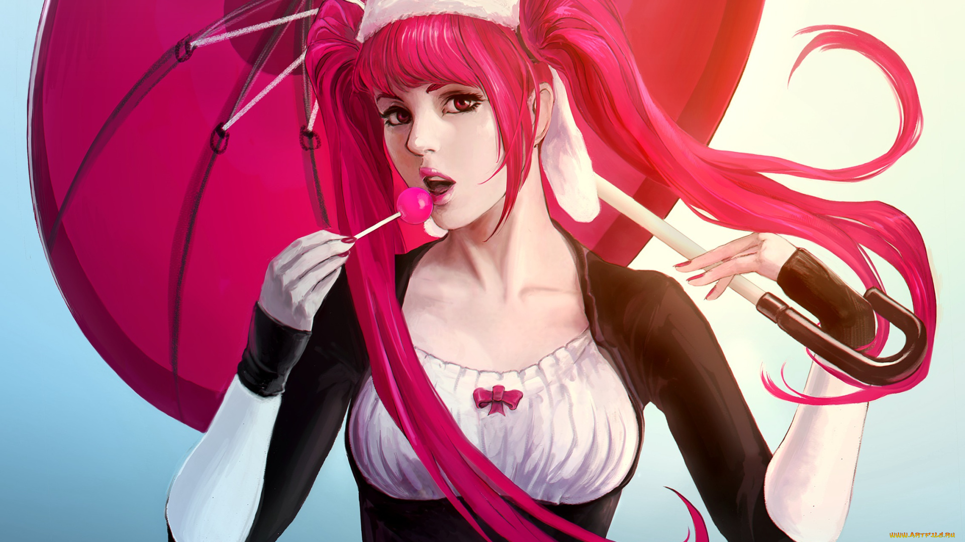 аниме, bleach, арт, dokugamine, riruka, взгляд, хвостики, чупа-чупс