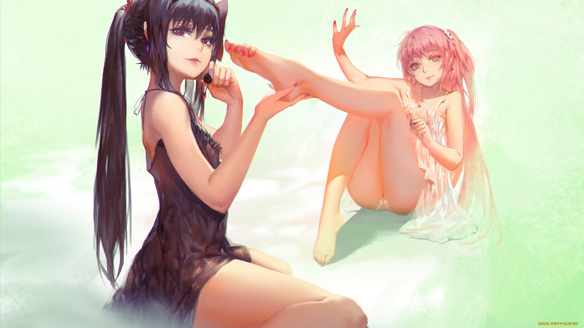 аниме, mahou, shoujo, madoka, magika, девушки, лак, педикюр