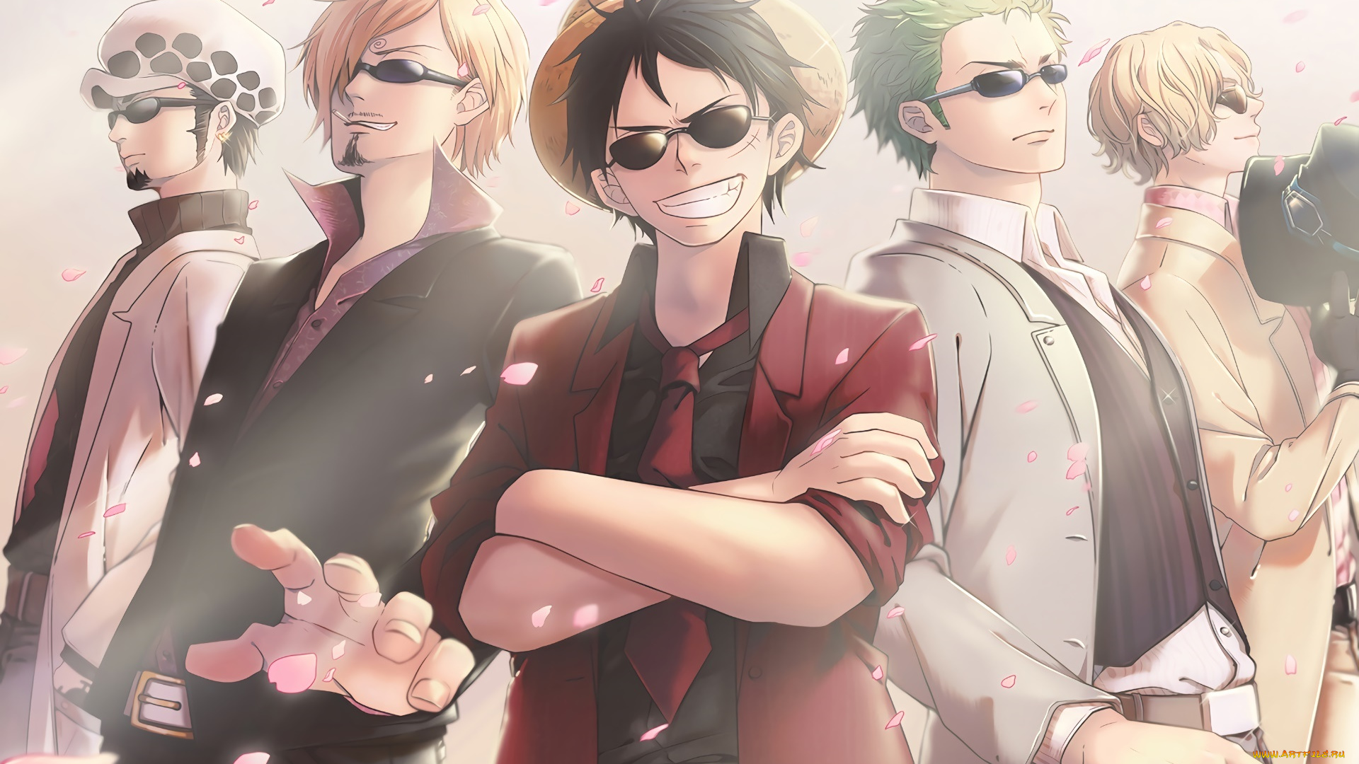 аниме, one, piece, фон, взгляд, парни