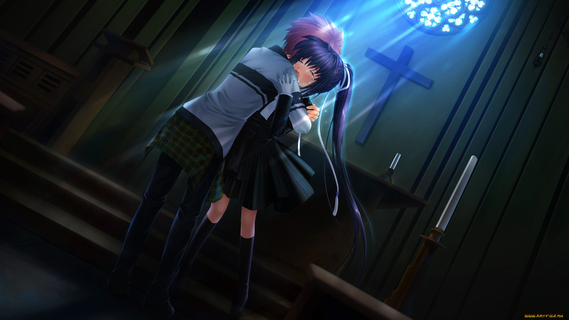 аниме, rewrite, фон, взгляд, девушка