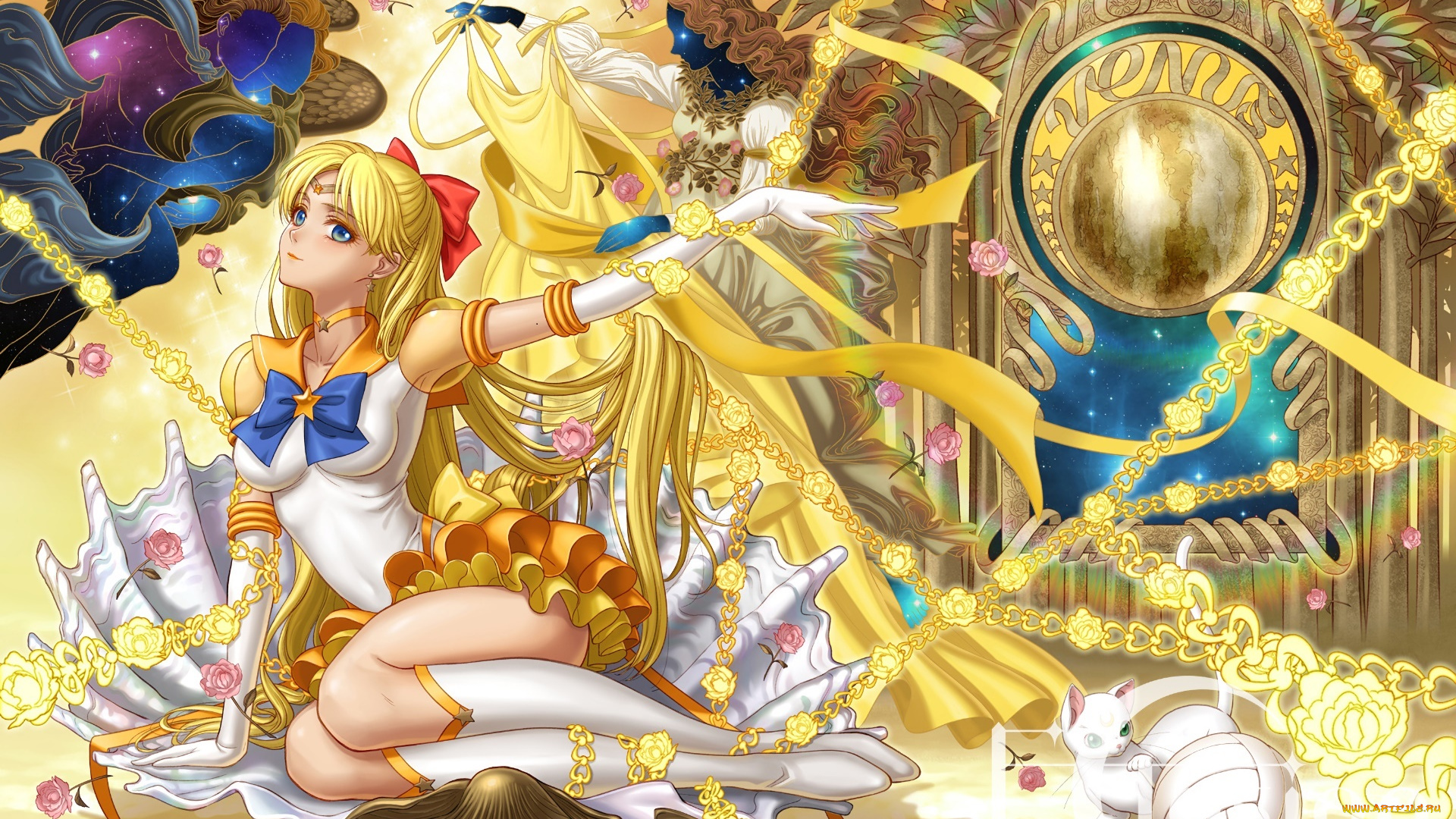 аниме, sailor, moon, взгляд, девушка, фон