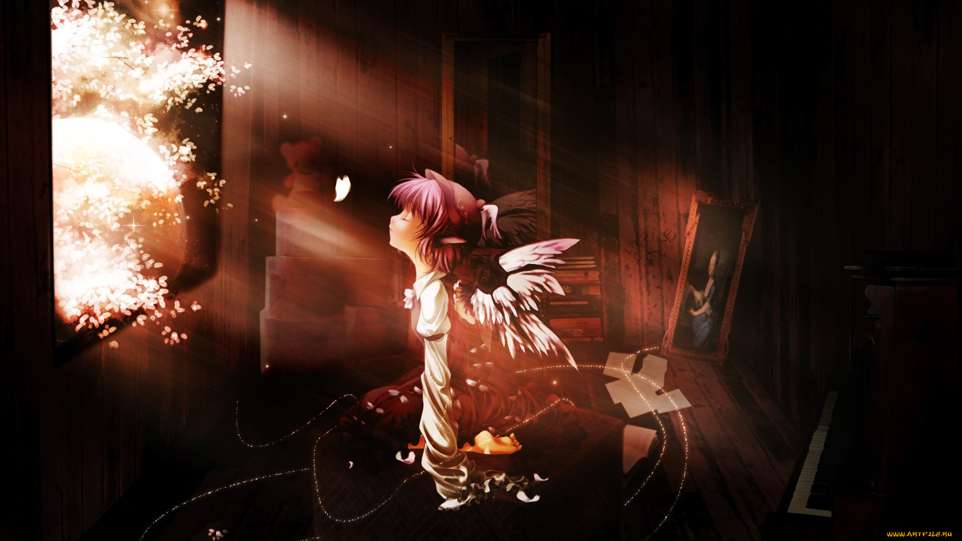 аниме, touhou, девушка, взгляд, фон