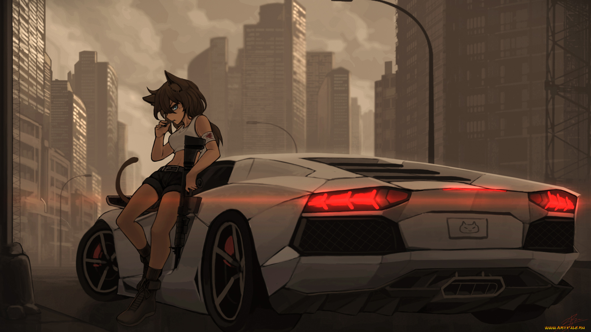 аниме, животные, , существа, девушка, фон, взгляд