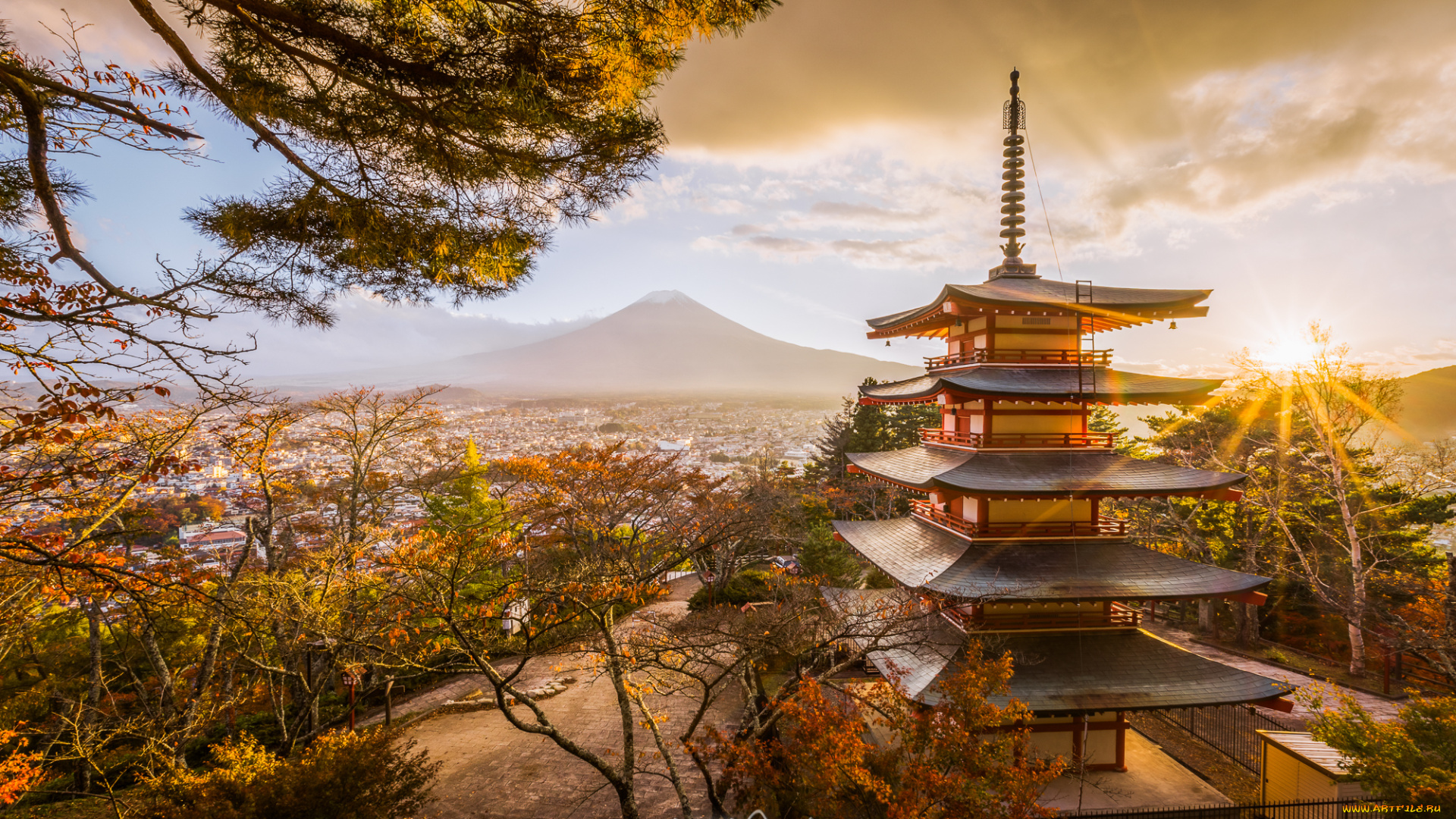 города, -, пейзажи, гора, храм