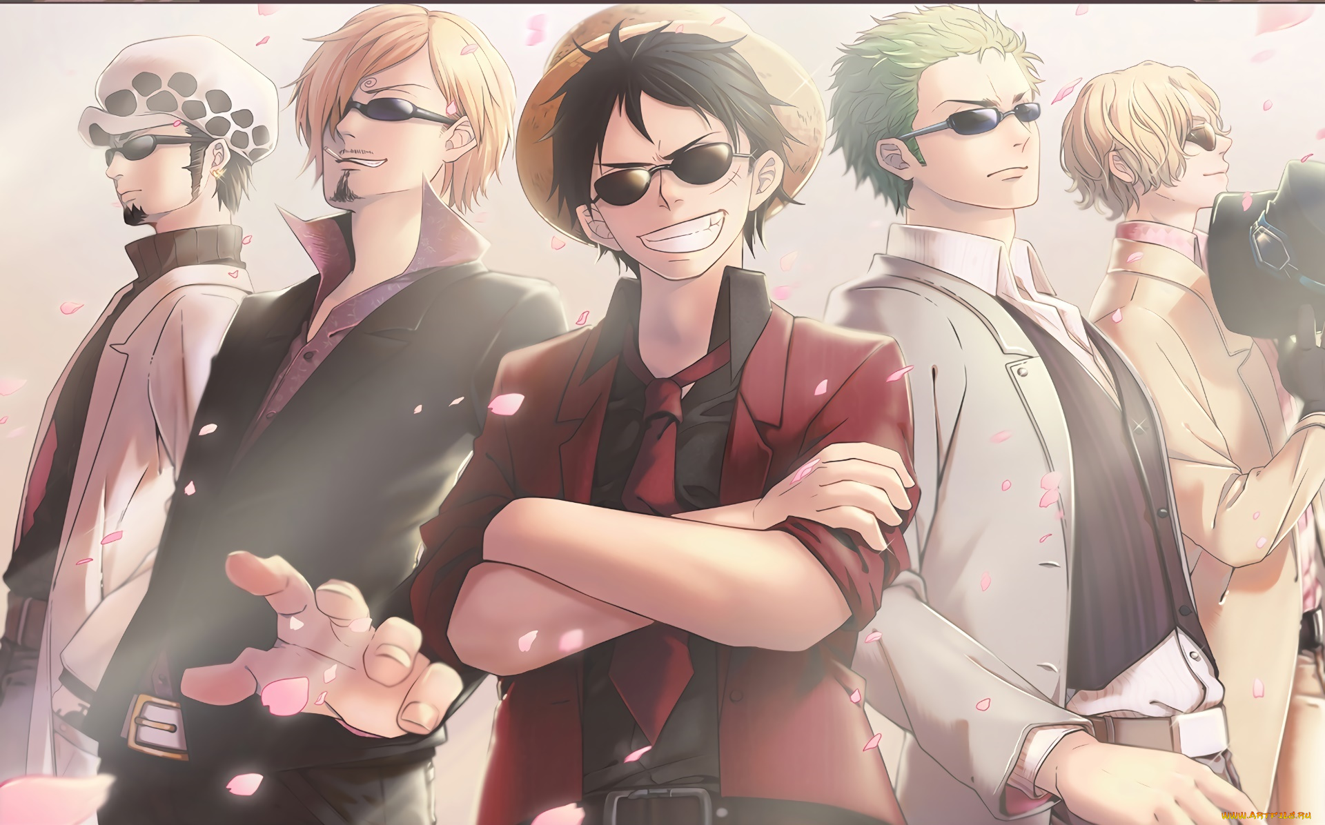 аниме, one, piece, фон, взгляд, парни