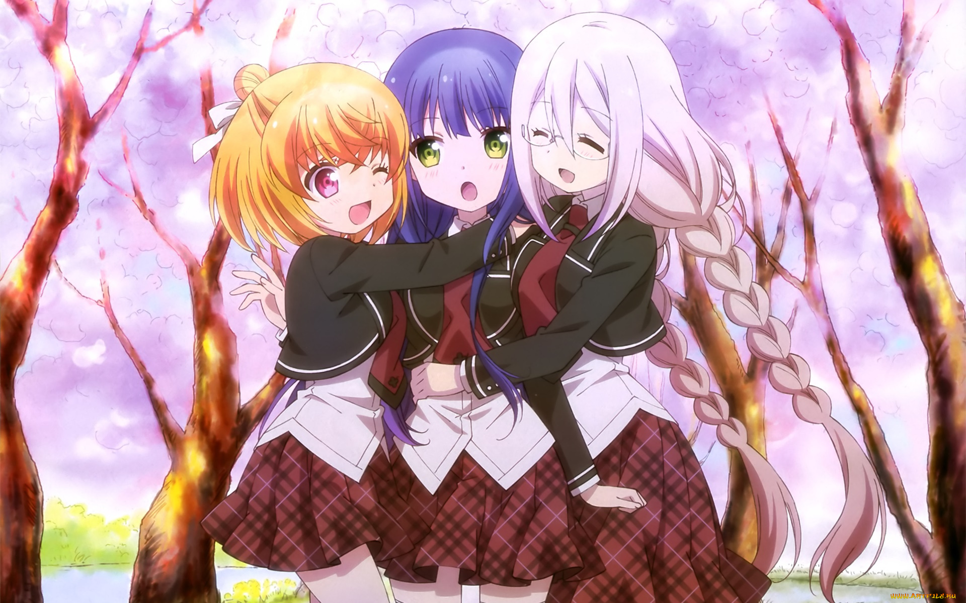 аниме, anne, happy, взгляд, девушки, фон