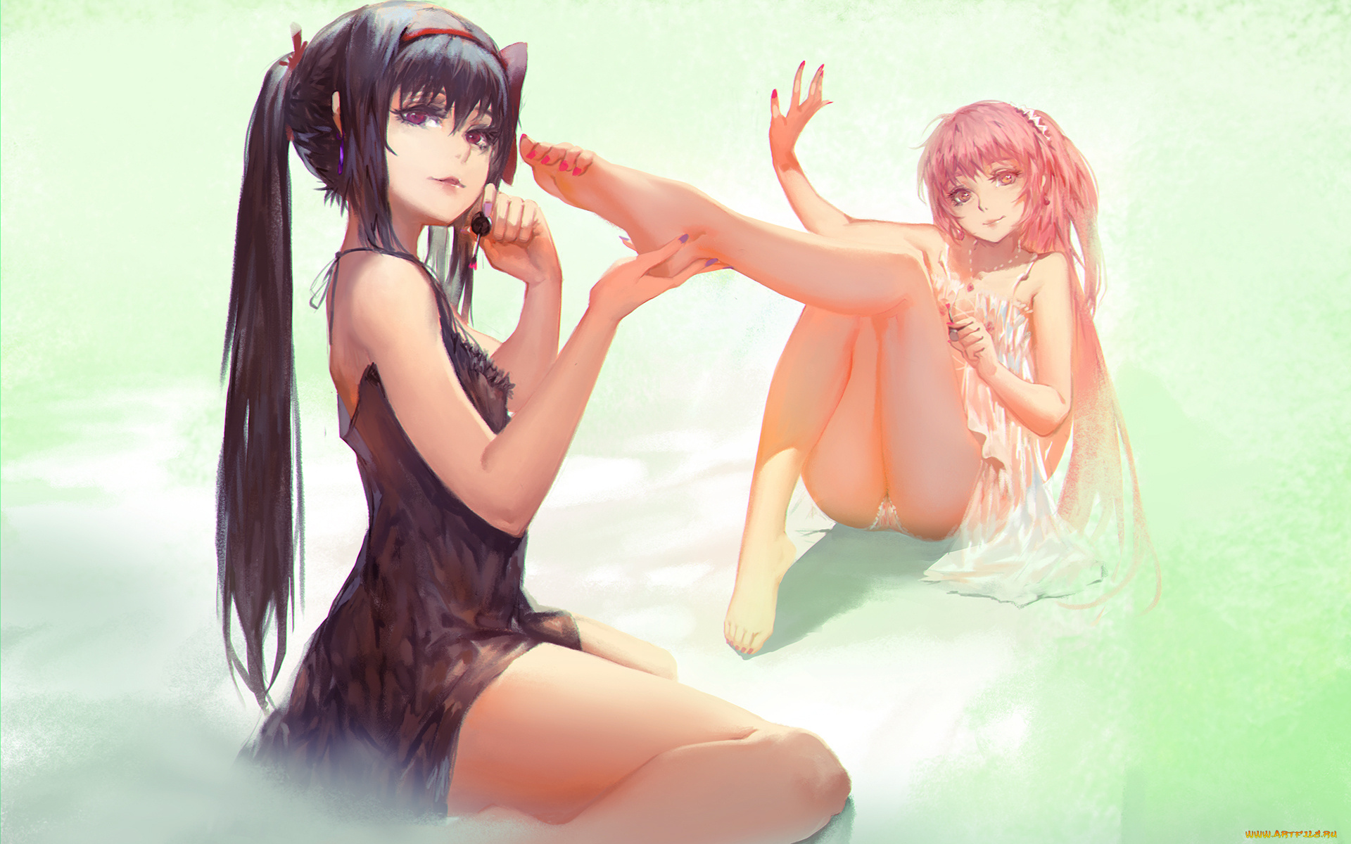 аниме, mahou, shoujo, madoka, magika, девушки, лак, педикюр