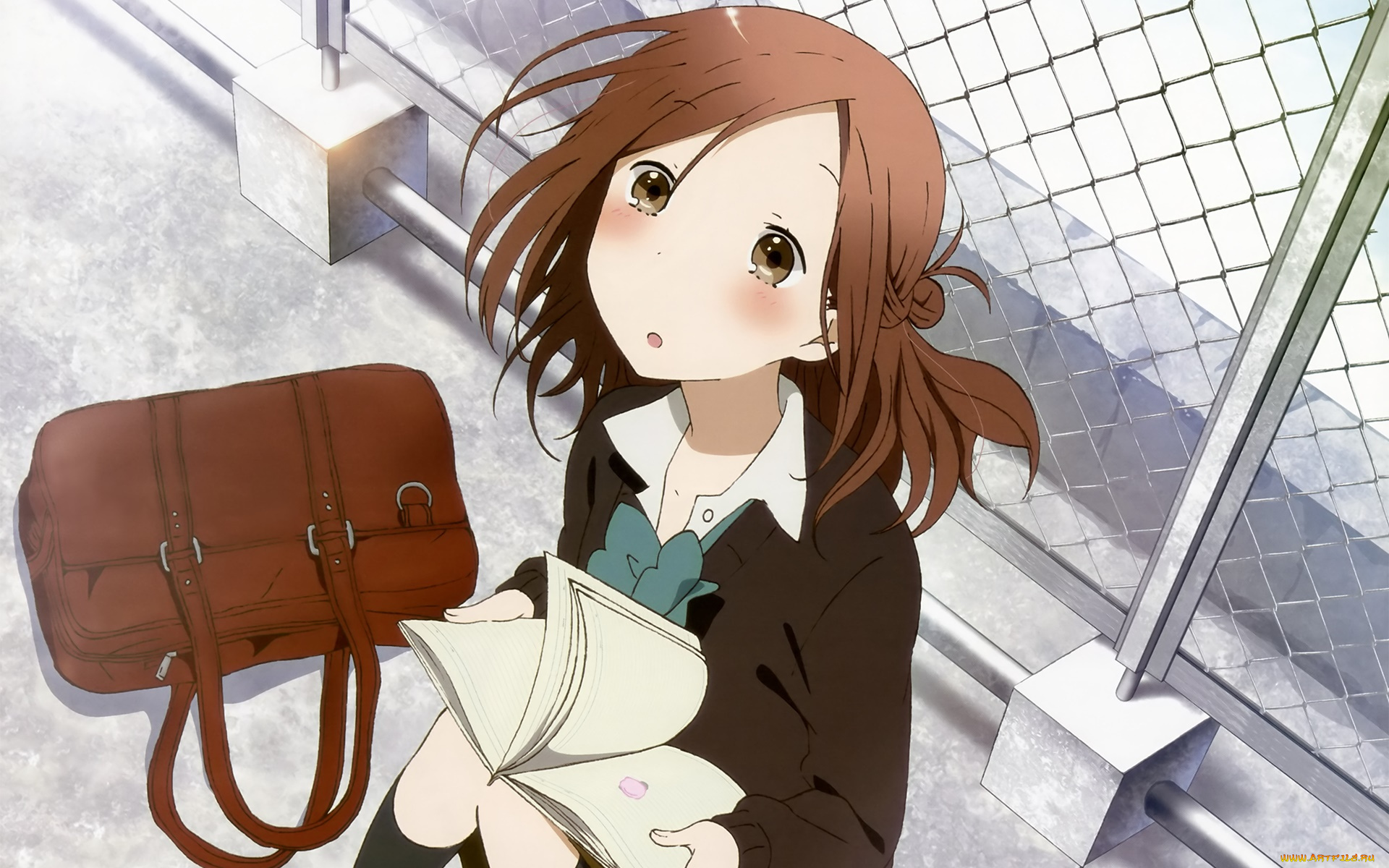 isshuukan, friends, аниме, взгляд, девушка, фон