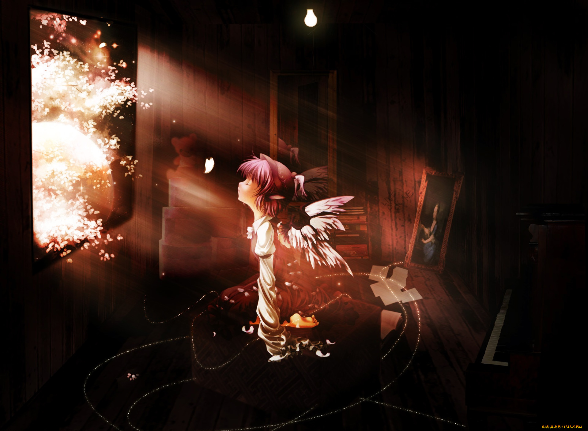 аниме, touhou, девушка, взгляд, фон