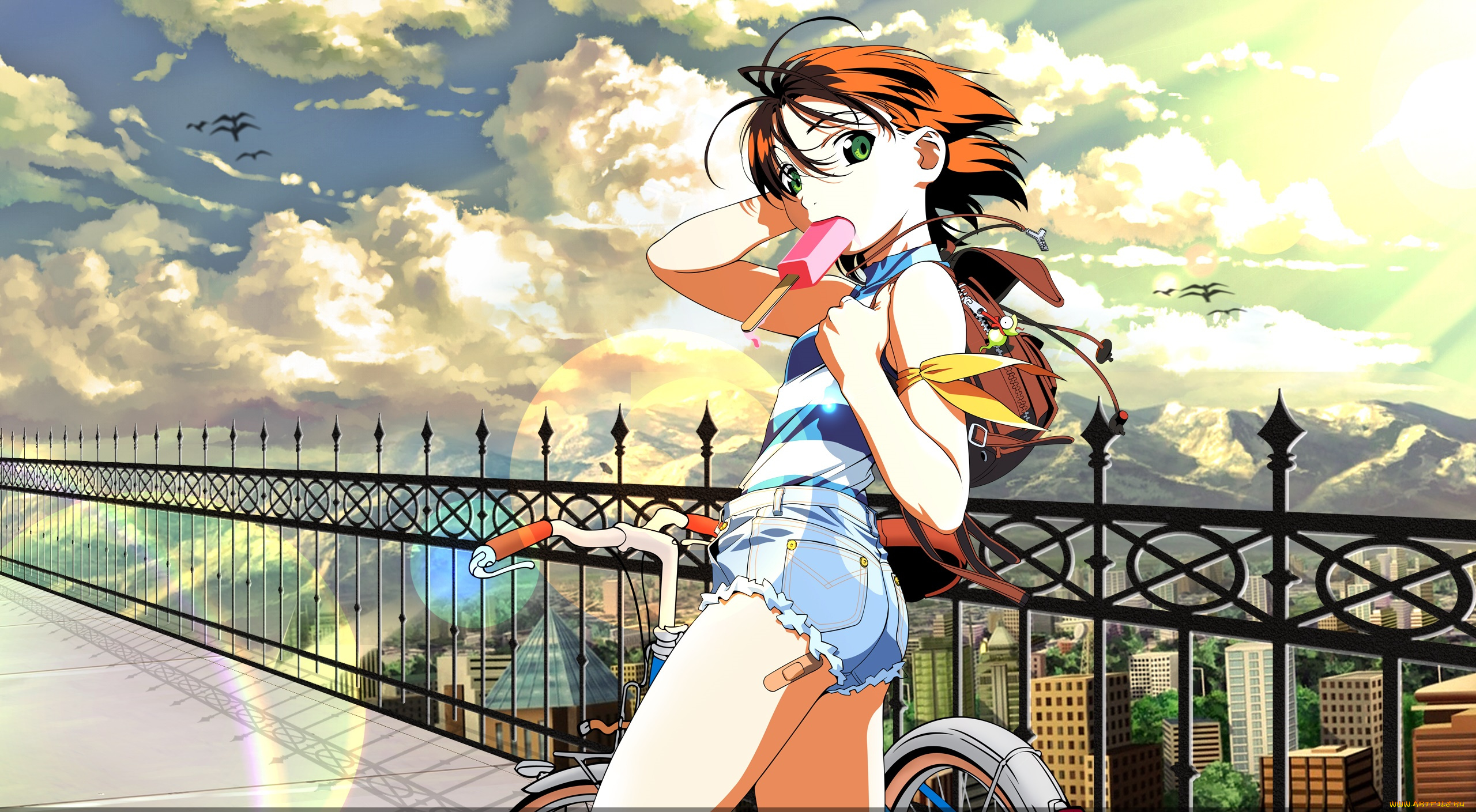 starship, girl, yamamoto, yohko, аниме, взгляд, девушка, фон