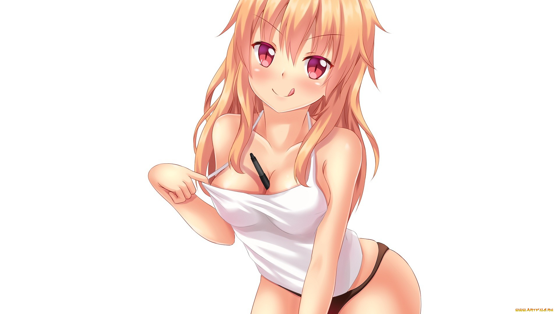 аниме, unknown, , другое, грудь, ручка, девушка, язык, белье, трусики, майка