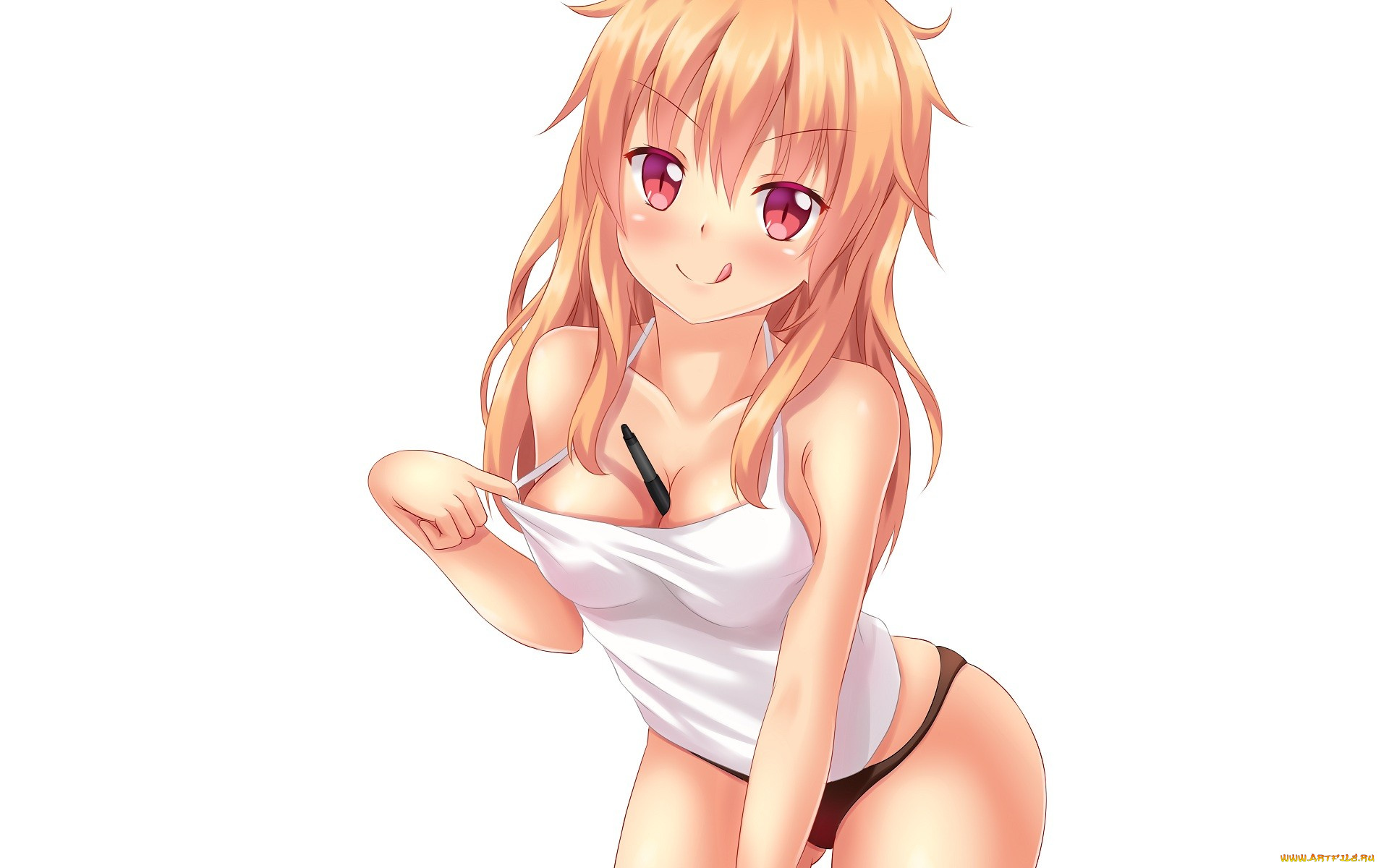 аниме, unknown, , другое, грудь, ручка, девушка, язык, белье, трусики, майка