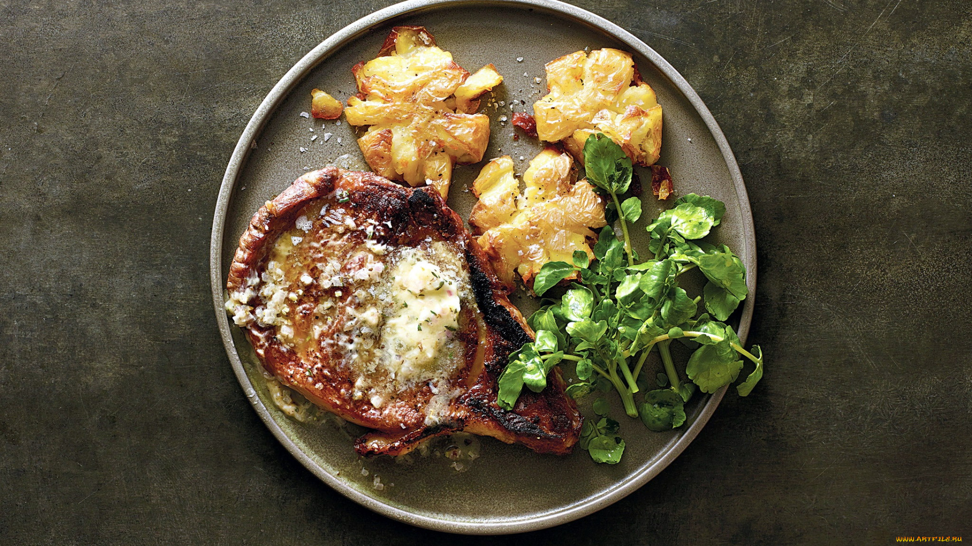 еда, мясные, блюда, картофель, отбивная, мясо