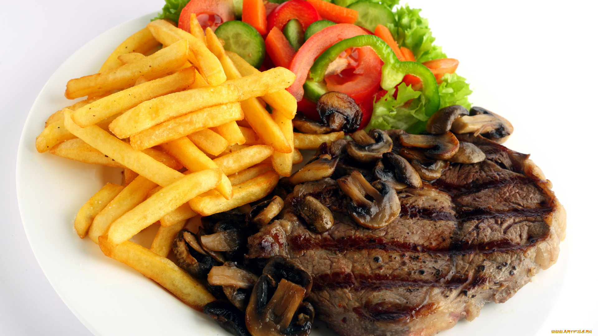 еда, мясные, блюда, картофель, салат, отбивная, мясо