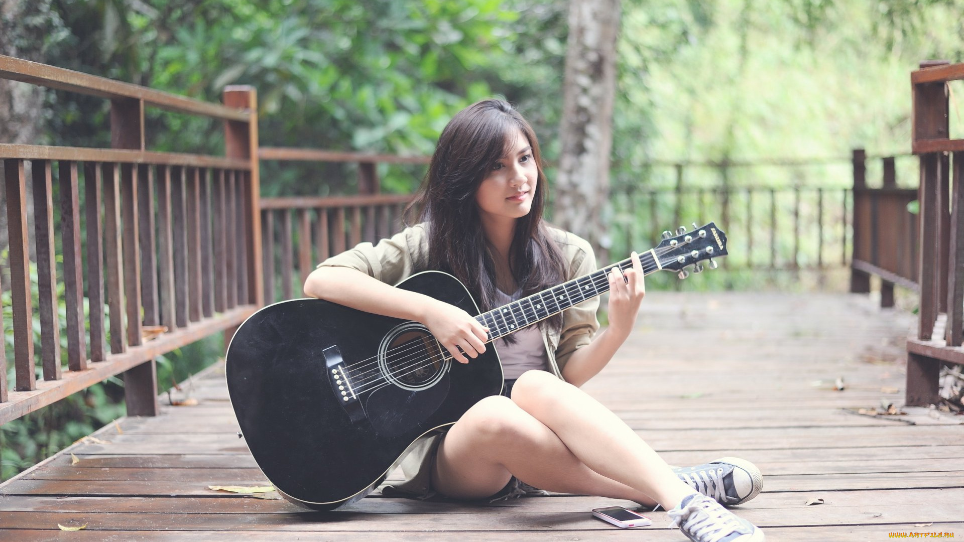 музыка, -другое, гитара, природа, взгляд, девушка