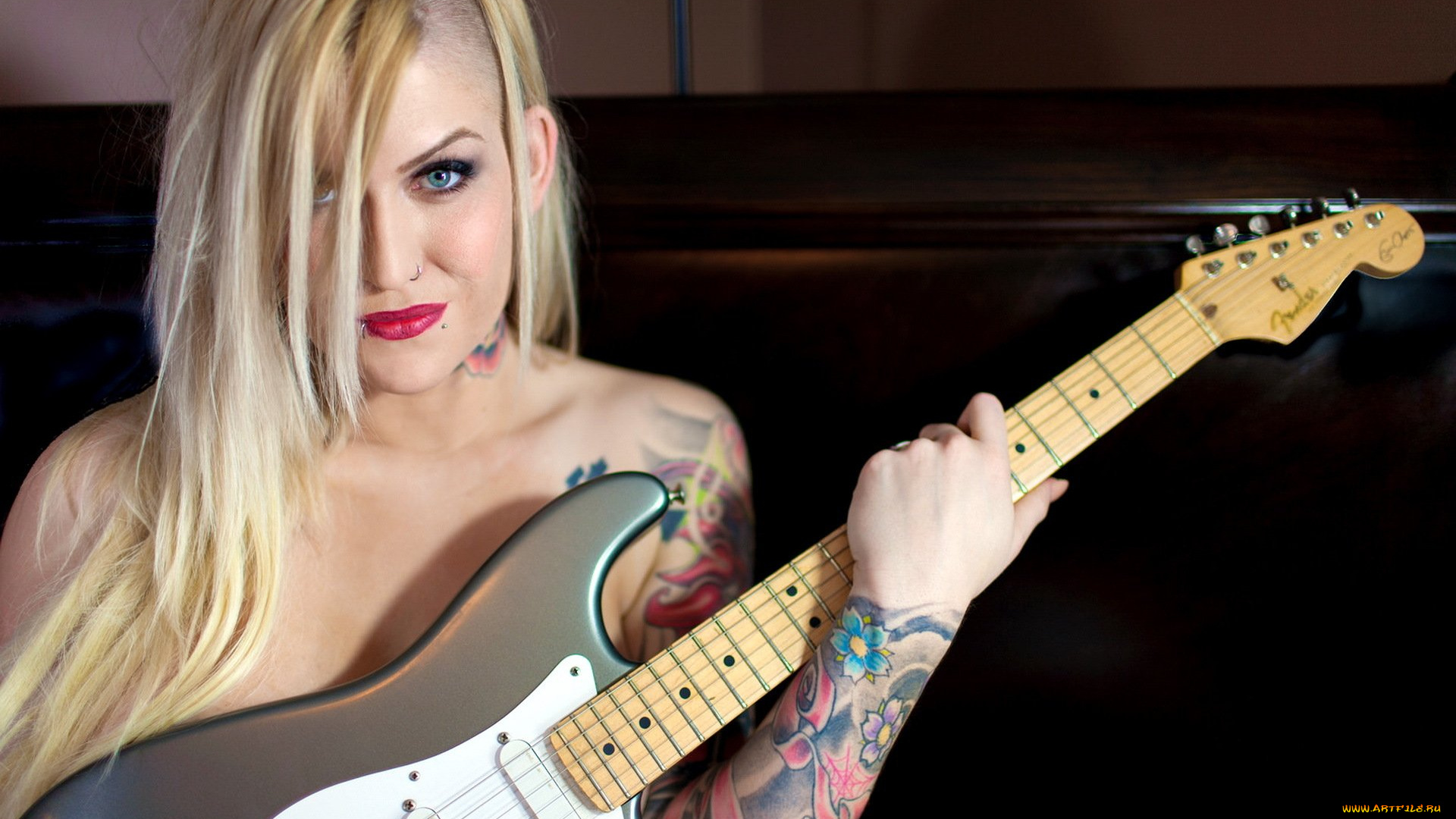 музыка, -другое, гитара, тату, лицо, взгляд, девушка