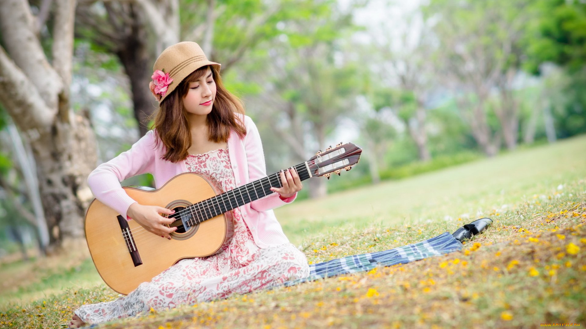 музыка, -другое, природа, шляпа, гитара, девушка