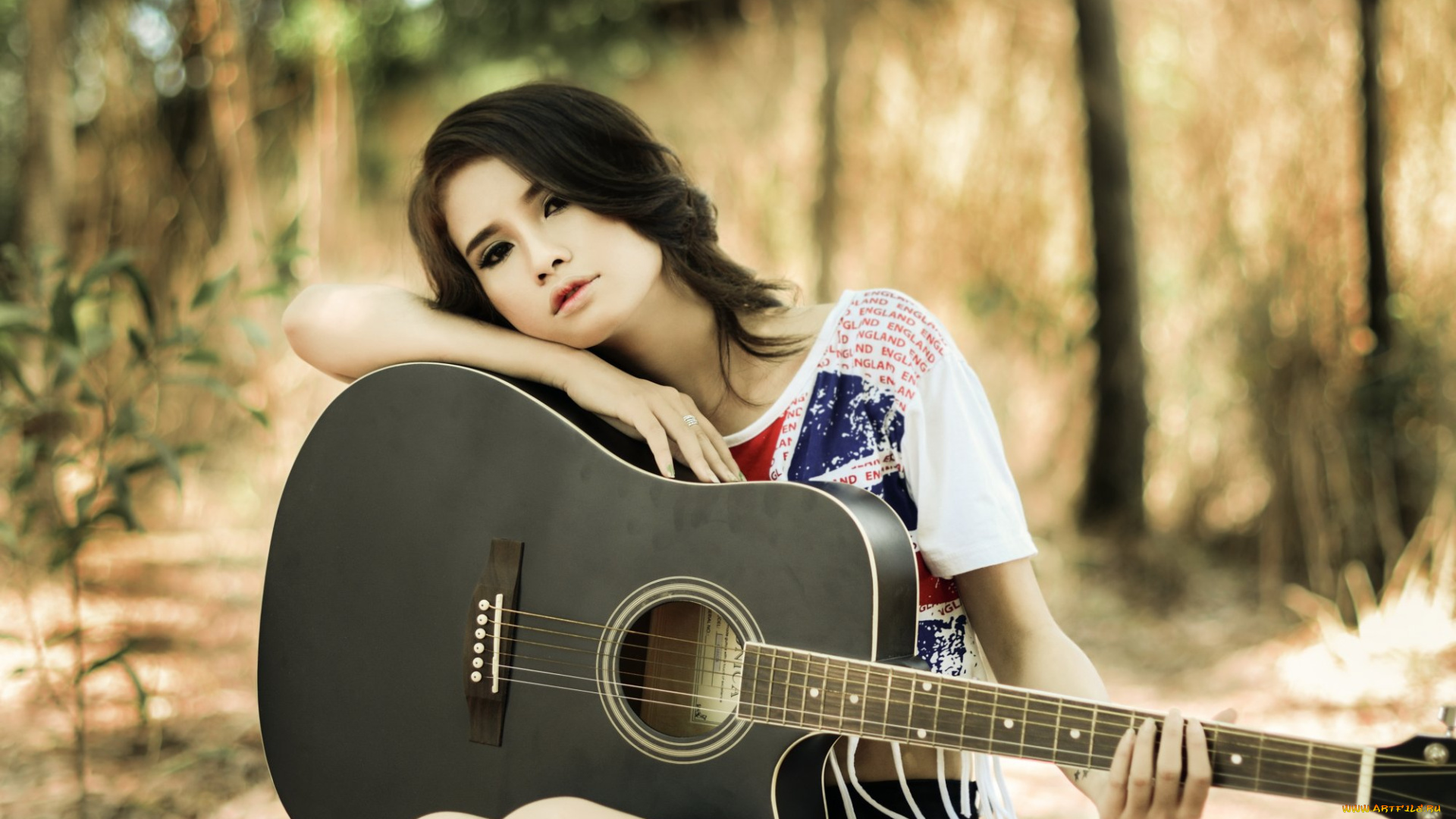 музыка, -другое, взгляд, девушка, гитара