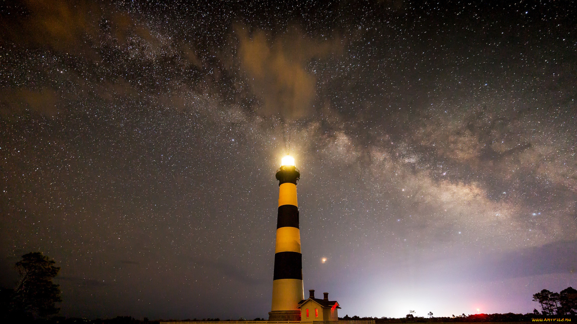 природа, маяки, маяк, звезды, млечный, путь