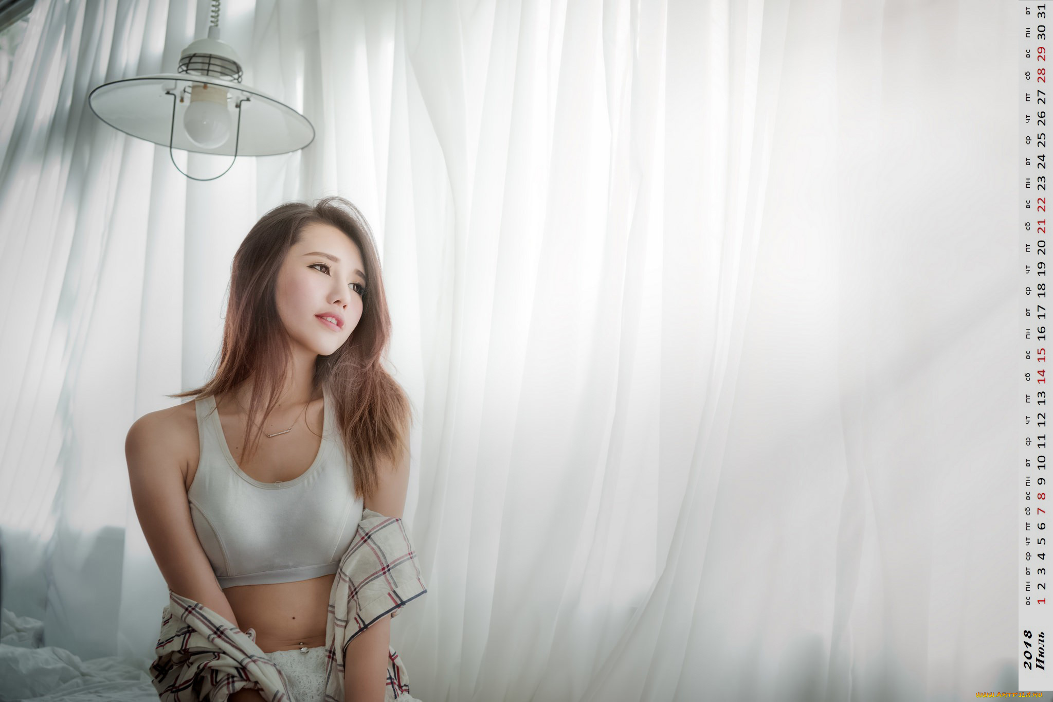 календари, девушки, лампа, взгляд, азиатка