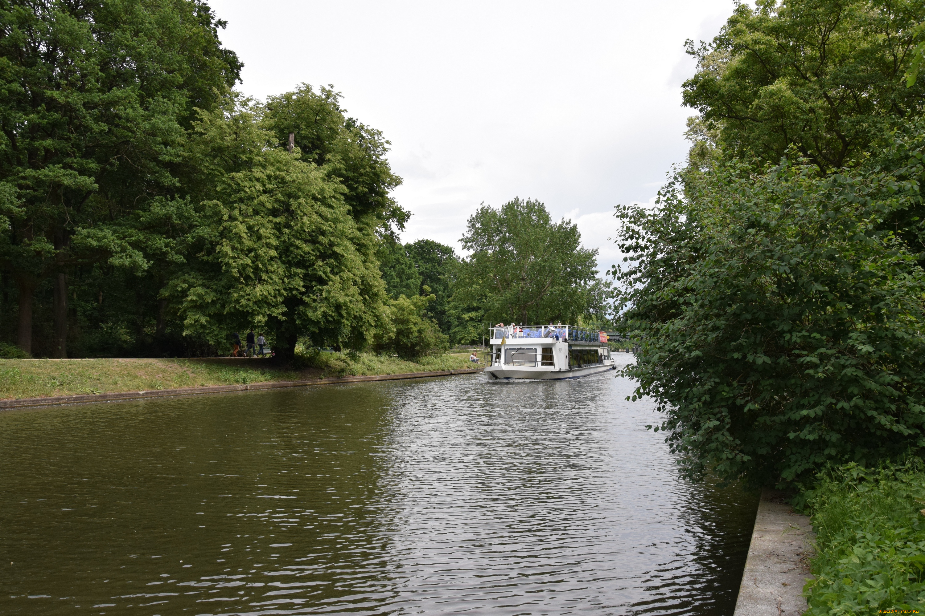 берлин, корабли, теплоходы, водоем, деревья, растения