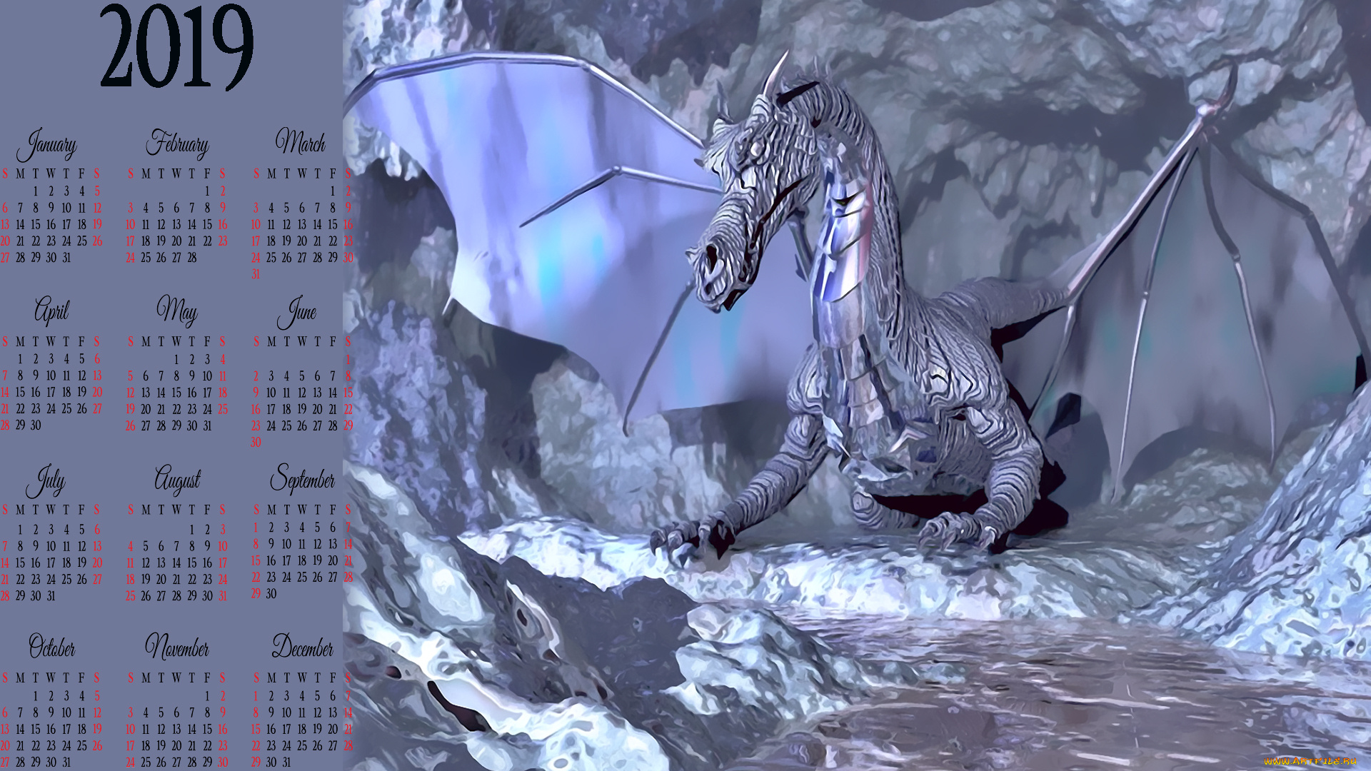 календари, 3д-графика, calendar, крылья, дракон