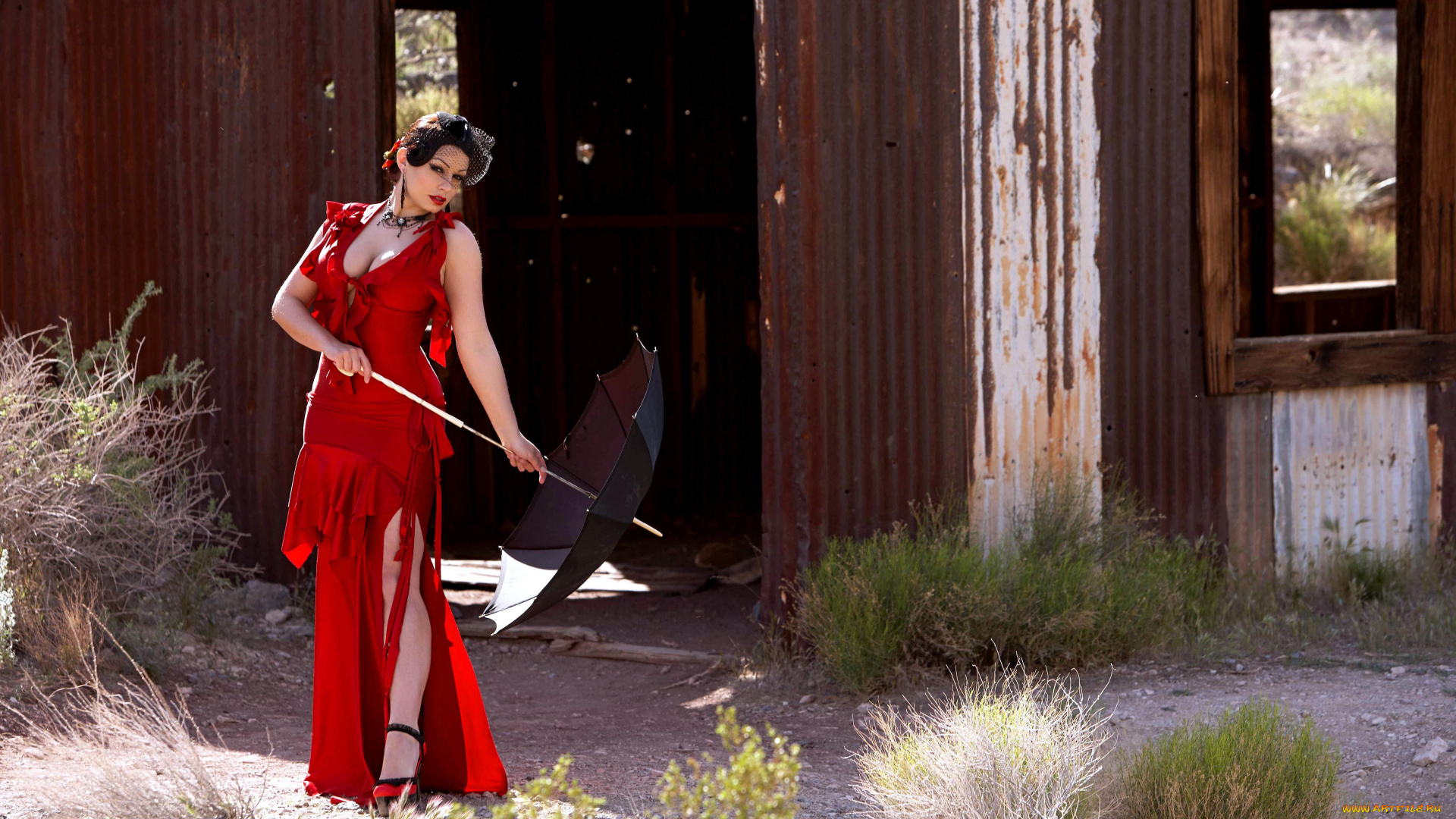 девушки, aria, giovanni, брюнетка, платье, зонт, сарай