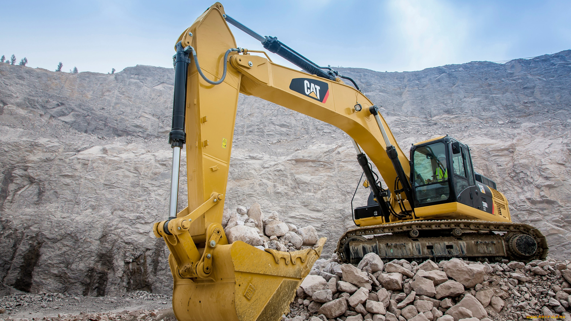 экскаватор, caterpillar, техника, экскаваторы, экскаватор, caterpillar, карьер, ковш, камни