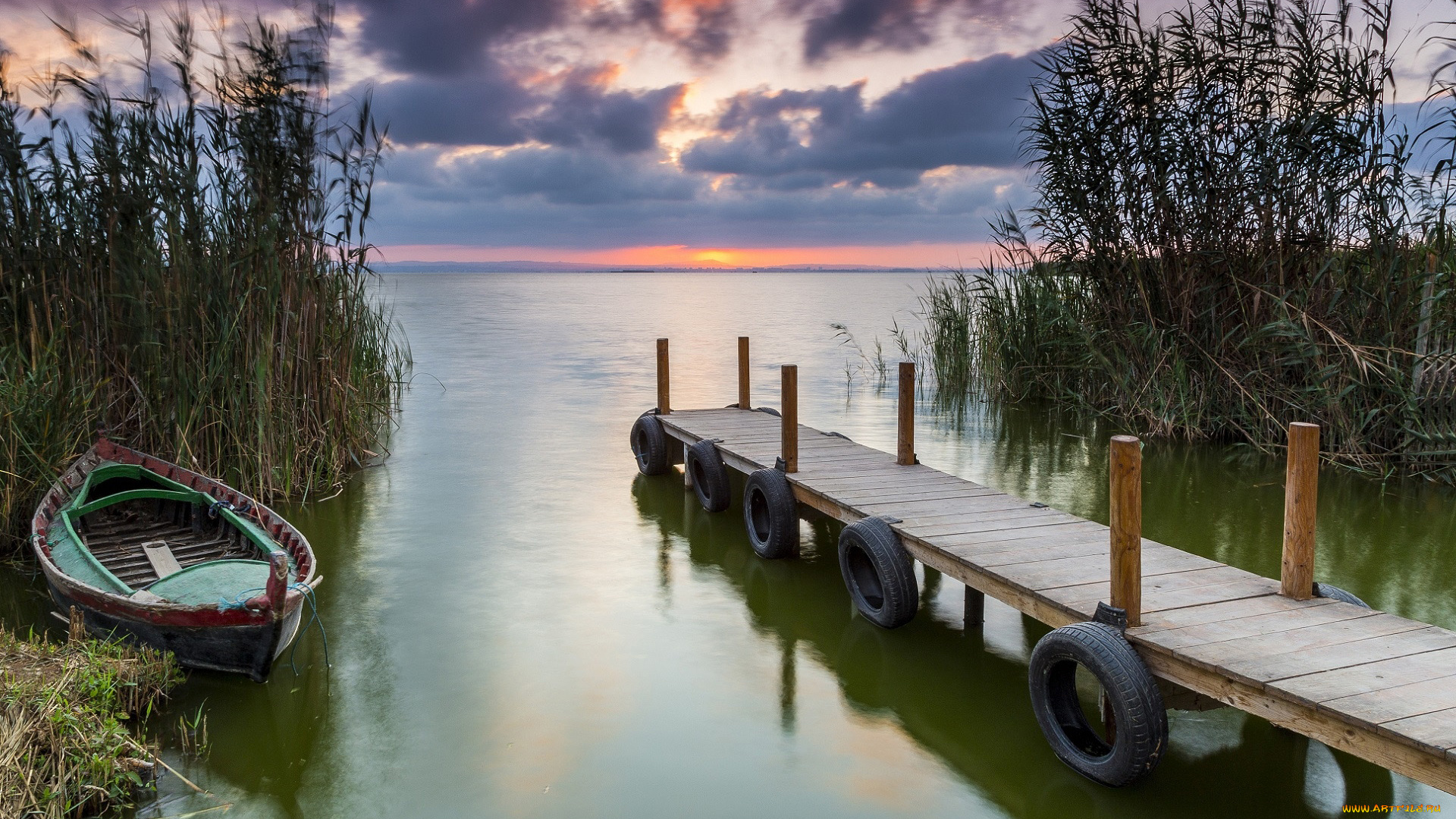 корабли, лодки, , шлюпки, закат, лодка, река, мостки