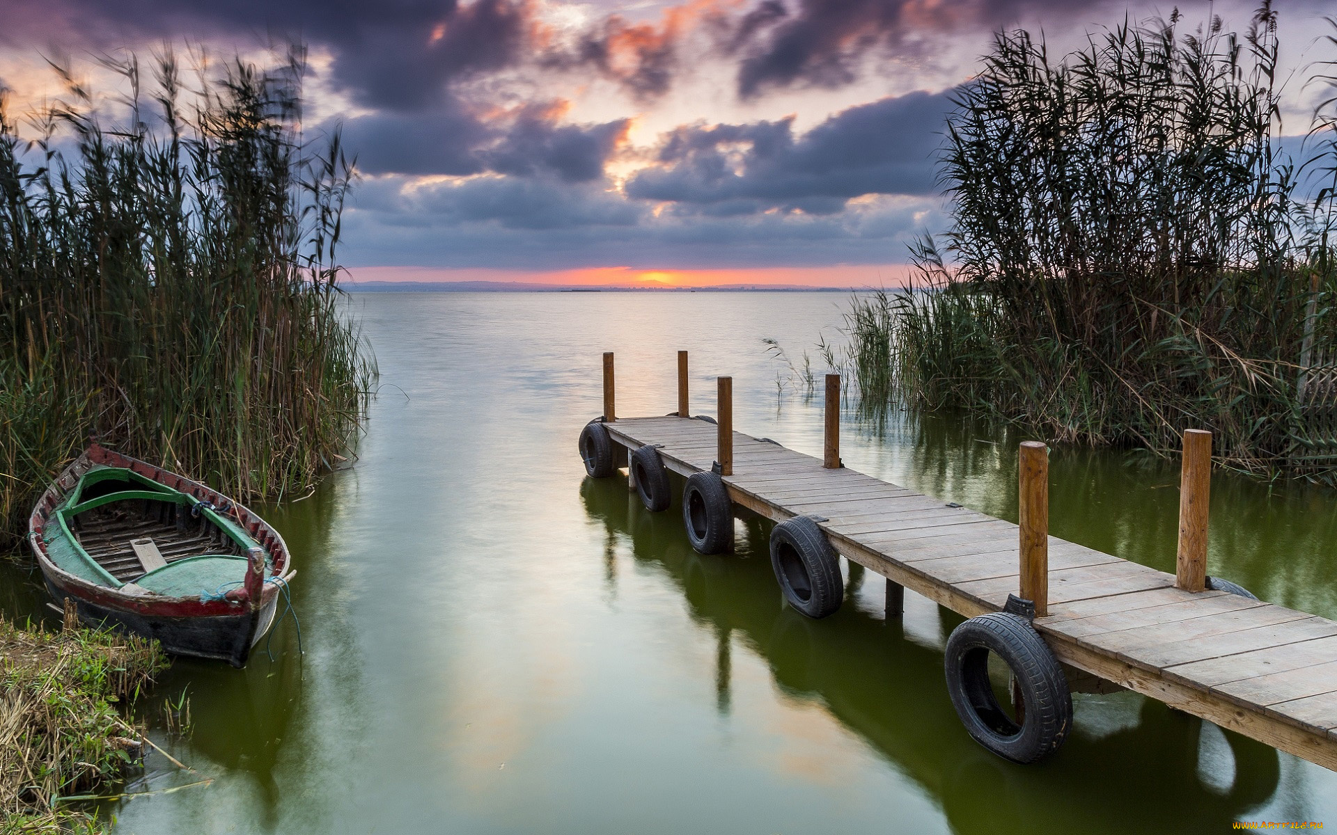 корабли, лодки, , шлюпки, закат, лодка, река, мостки