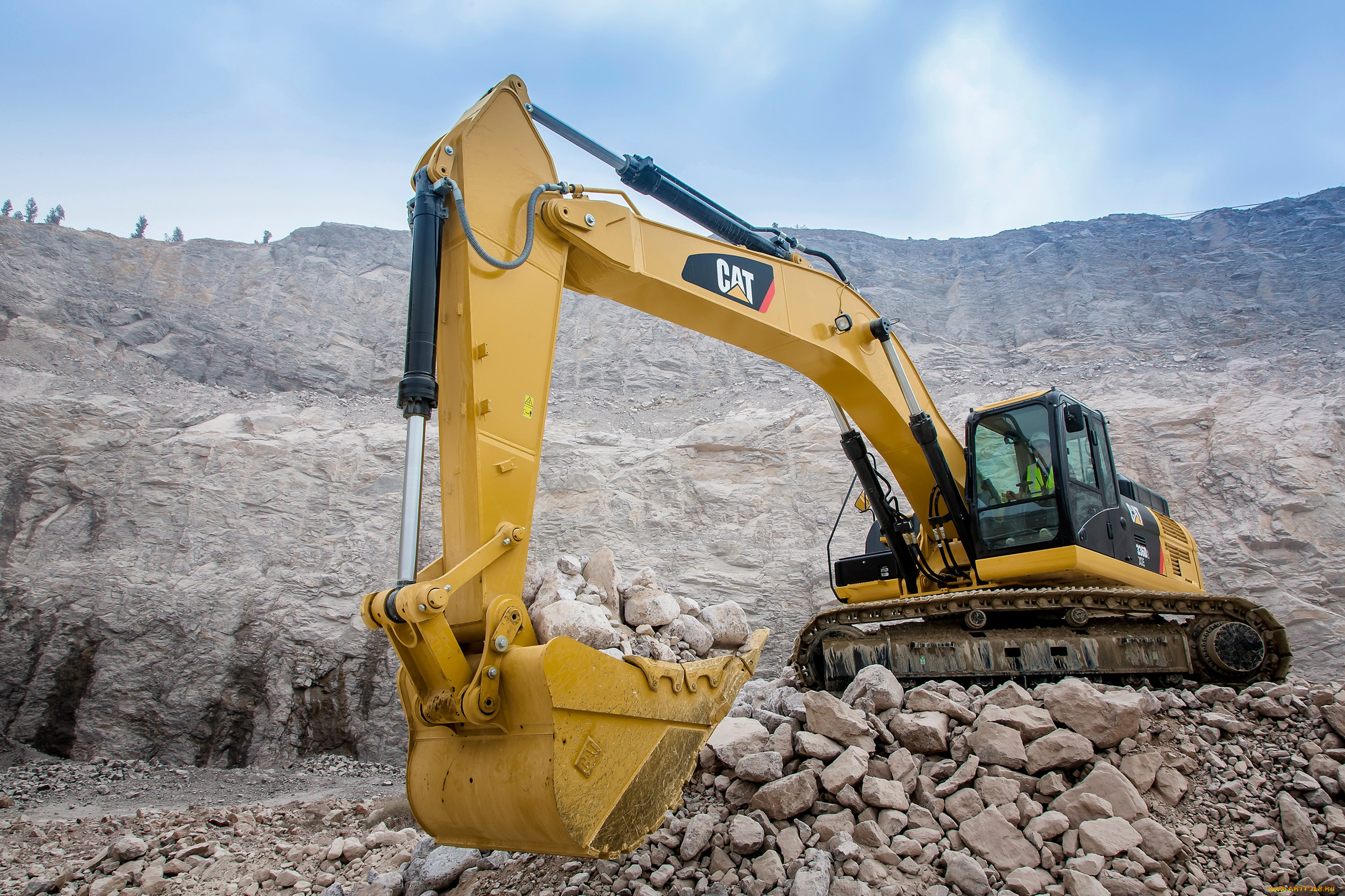 экскаватор, caterpillar, техника, экскаваторы, экскаватор, caterpillar, карьер, ковш, камни