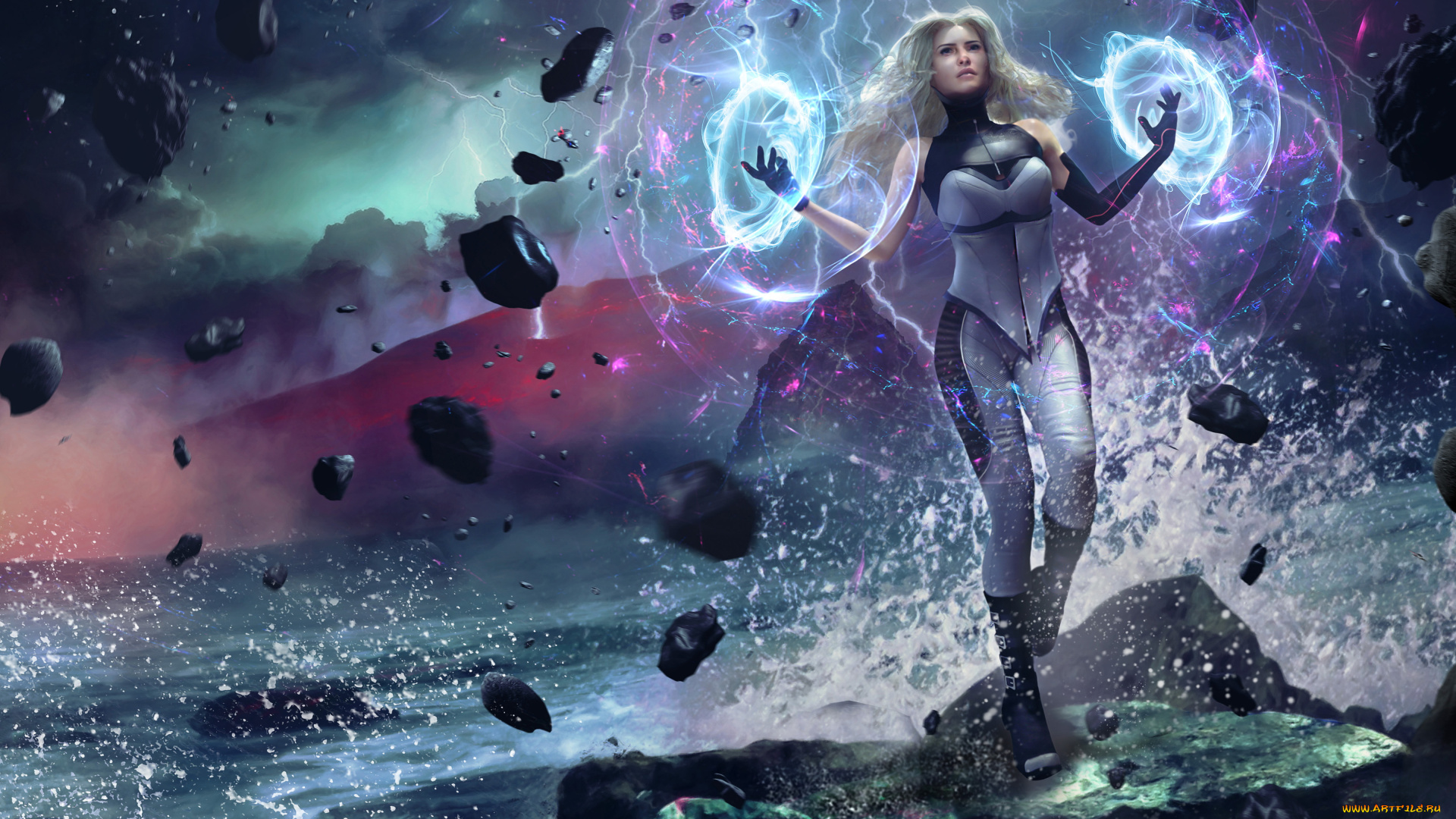 3д, графика, _science, fiction, девушка, фон, униформа, магия