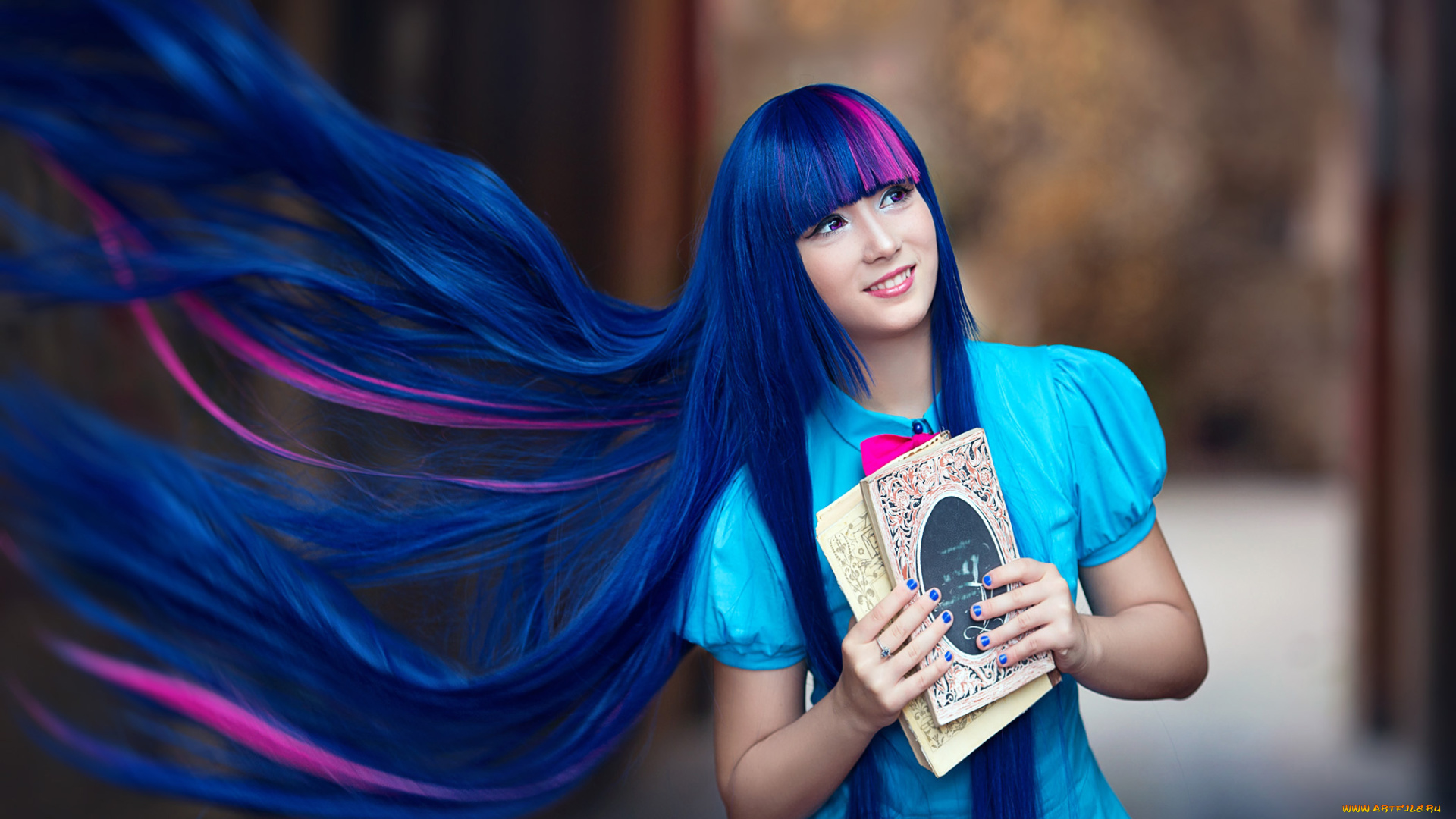 девушки, -, креатив, , косплей, девушка, фон, улыбка, волосы, ветер